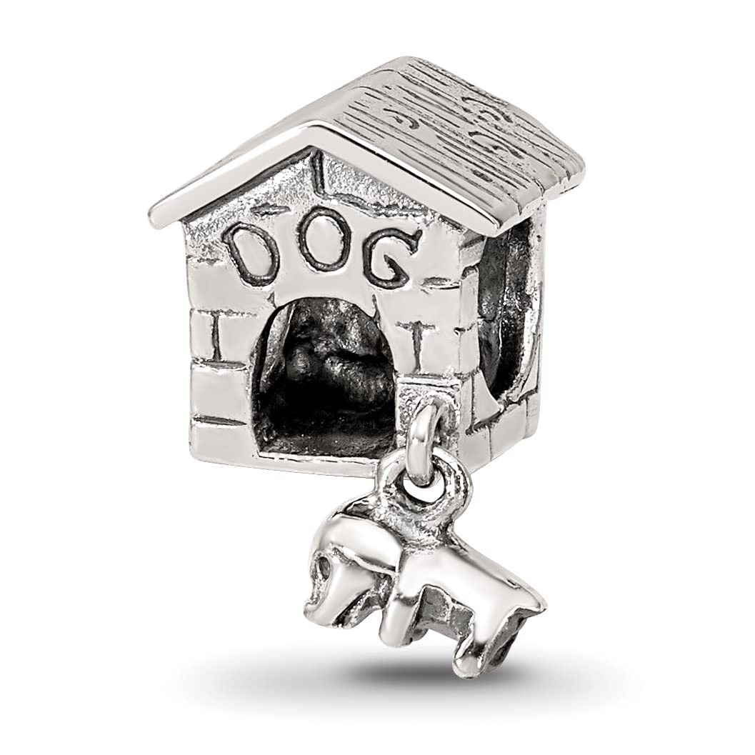 Sterling Silver Dog House Dangle Bead QRS3511 - Reflection Beads for Jewelry Making, DIY Crafts, and Pet Lover Gifts - Perfect for Necklaces, Bracelets, and Keychains