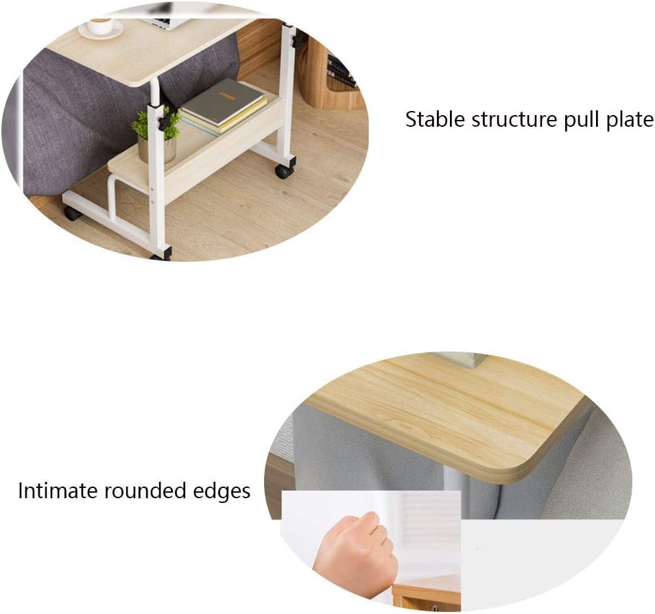 Adjustable Overbed Table with Wheels - Steel Frame Lifting Computer Desk with Double Shelves for Laptop, Notebook & Meal Tray - Perfect for Hospital, Home Office & Bedroom Use
