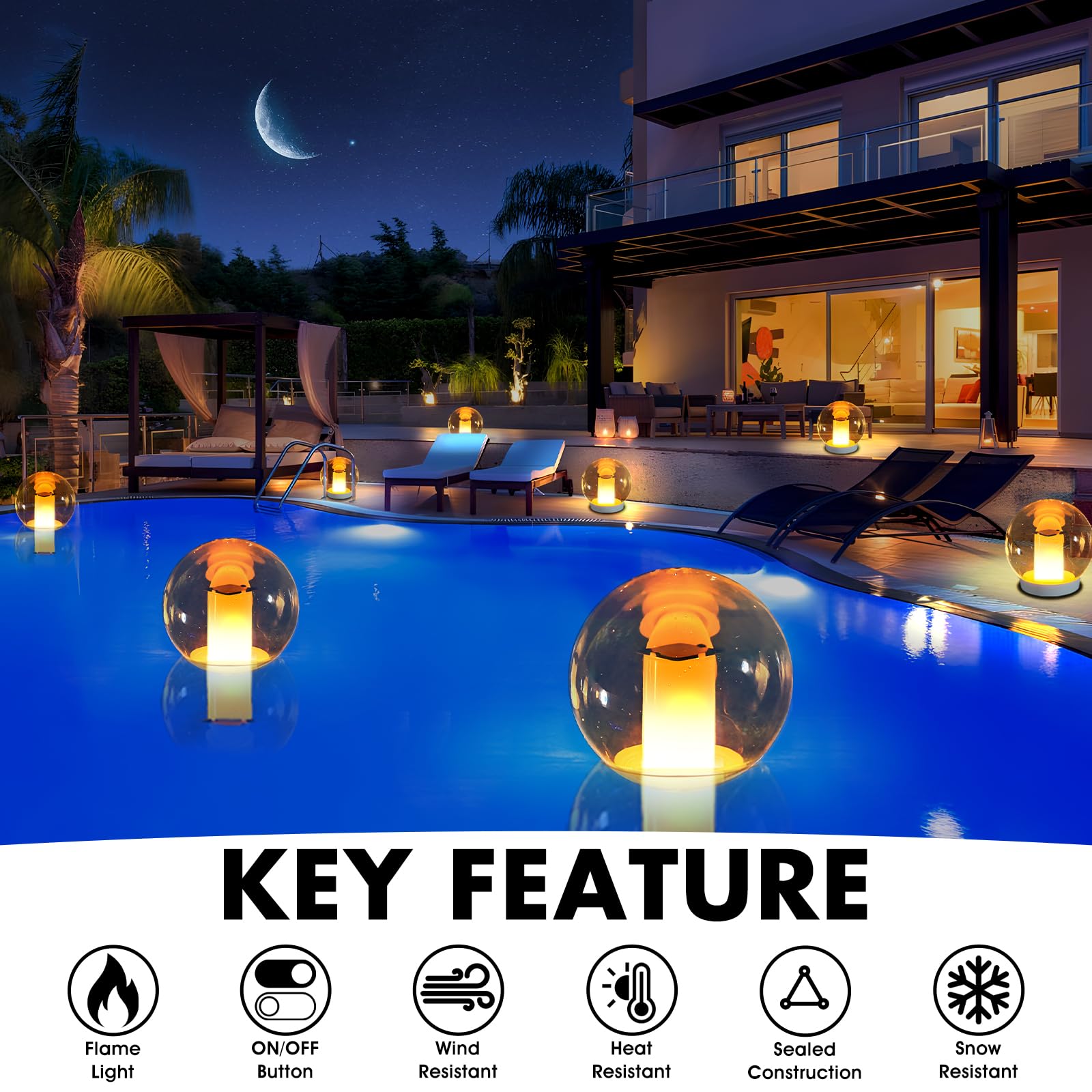 Solar Powered Floating Pool Lights - IP68 Waterproof Flickering Flame LED Ball Lights for Outdoor Decoration (2 Pack) - Perfect for Swimming Pools, Garden Ponds, Backyard Parties, and Landscape Lighting