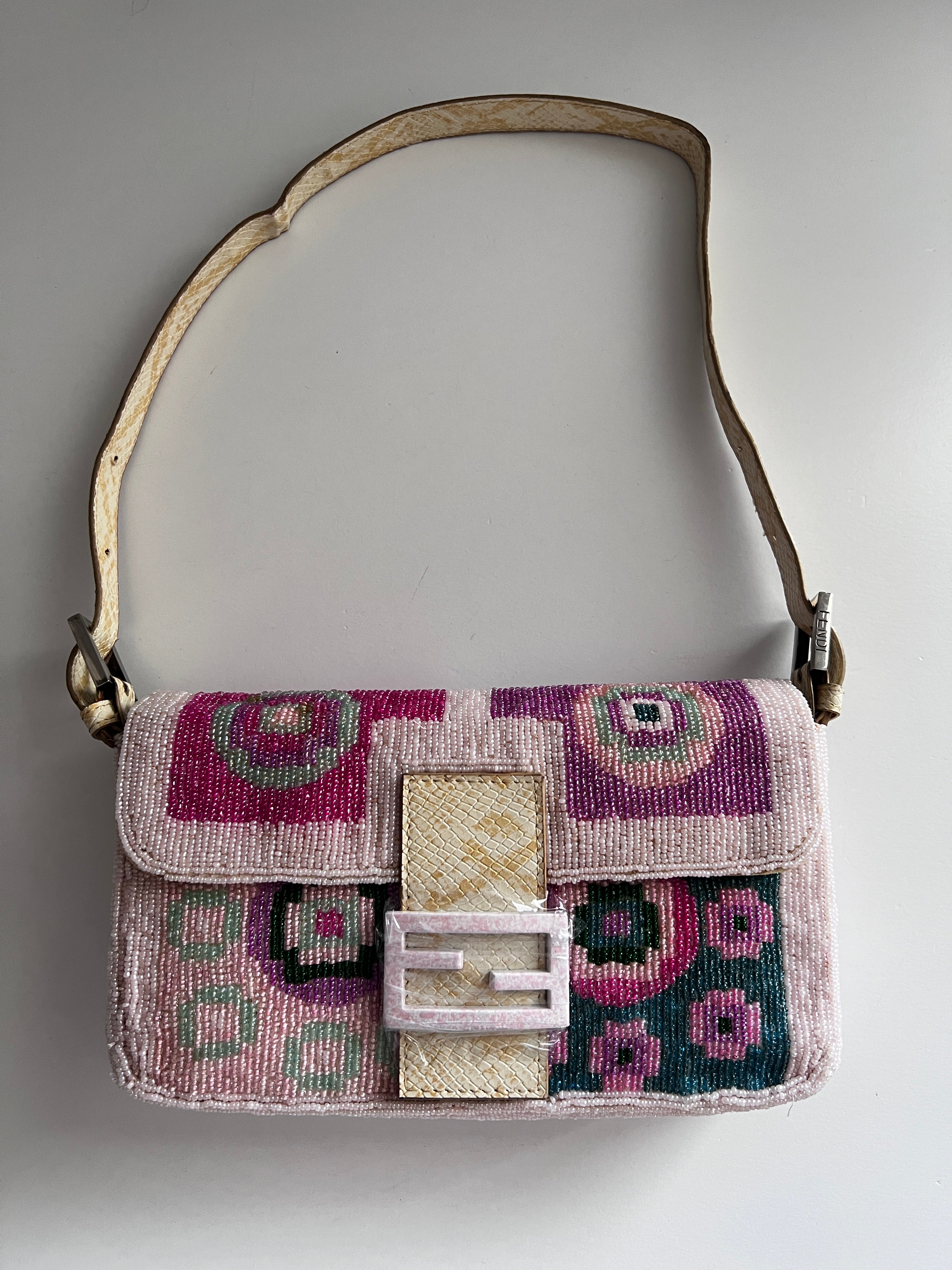Vintage Fendi Boho Beaded Shoulder Bag for Women | Retro Designer Crossbody Purse | Perfect for Parties, Weddings & Everyday Use