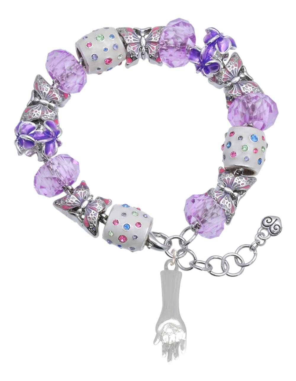 Delight Jewelry Purple Butterfly Bead Charm Bracelet with Buddha Hand - Adjustable 7