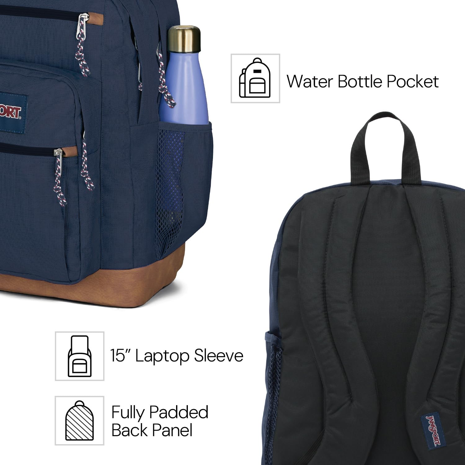 JanSport Cool Backpack - Large 15-Inch Laptop Sleeve, Ergonomic Straps, 2 Compartments, Black - Perfect for School, Work, and Travel