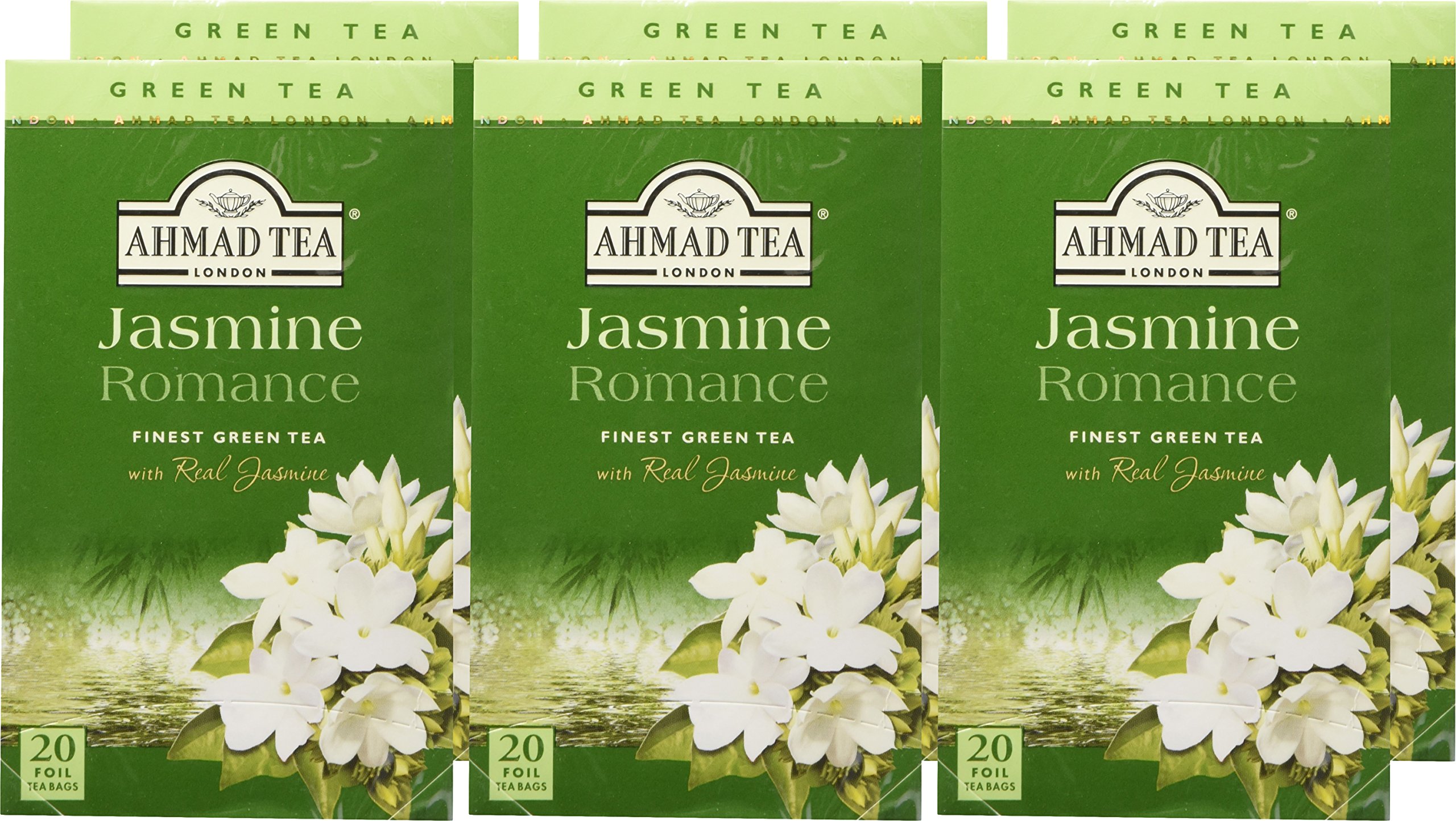 Ahmad Tea Jasmine Romance Green Tea - 20 Tea Bags per Box (Pack of 6) | Premium Floral Jasmine Green Tea for Relaxation & Afternoon Tea Time