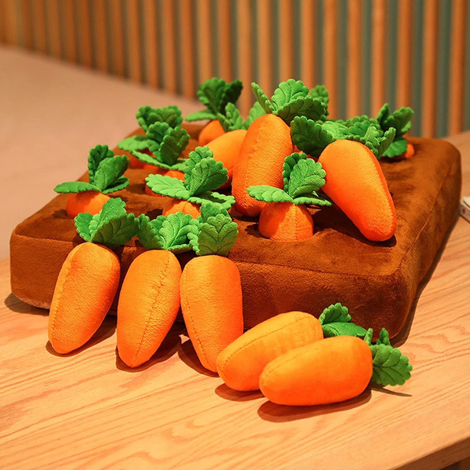 Interactive Snuffle Mat with 12 Plush Carrot Toys - Dog & Cat Puzzle IQ Game for Mental Stimulation | Soft Harvest-Themed Pet Toy for Hide & Seek, Slow Feeding & Anxiety Relief (Orange)