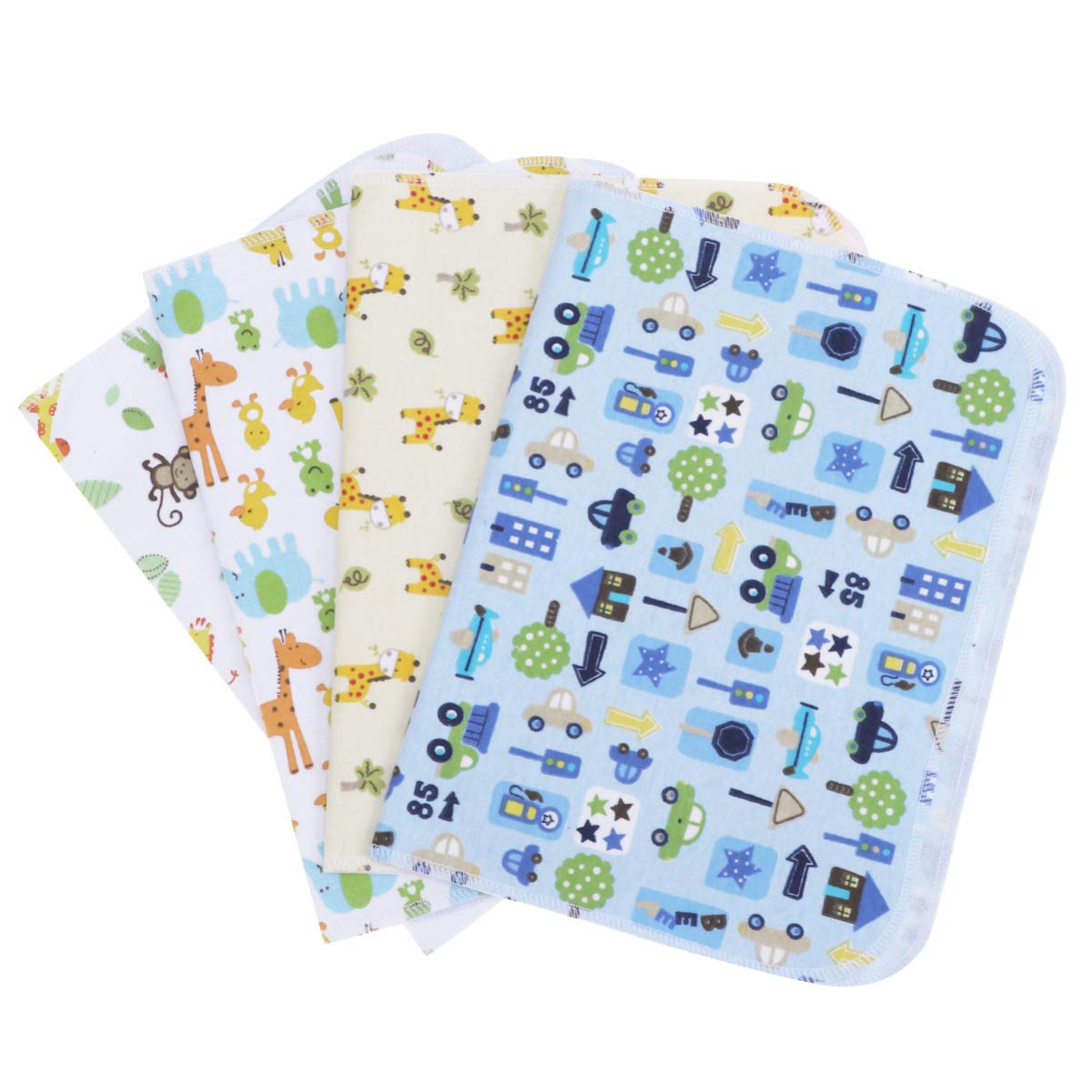 MILISTEN 4Pcs Baby Changing Pad Cover Set - 45x30cm Reusable Waterproof Nappy Changing Mat with Cartoon Design, Soft Bedding for Diaper & Burp Cloth (Mixed Colors) - Perfect for Nursery, Travel & On-the-Go Diaper Changes