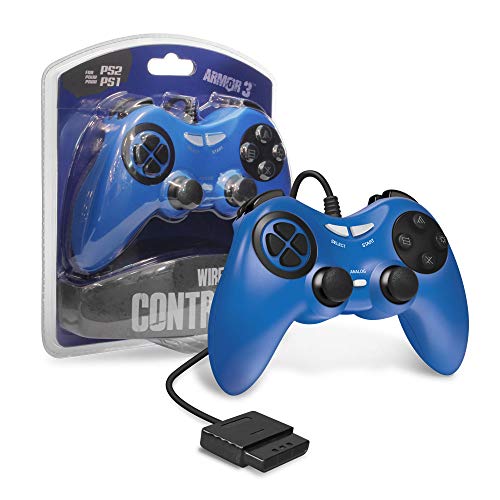 Armor3 Wired Game Controller for PS2 (Blue) - Compatible with PlayStation 2 Console - Ergonomic Design for Comfortable Gaming - Perfect for Fighting, Racing & Action Games
