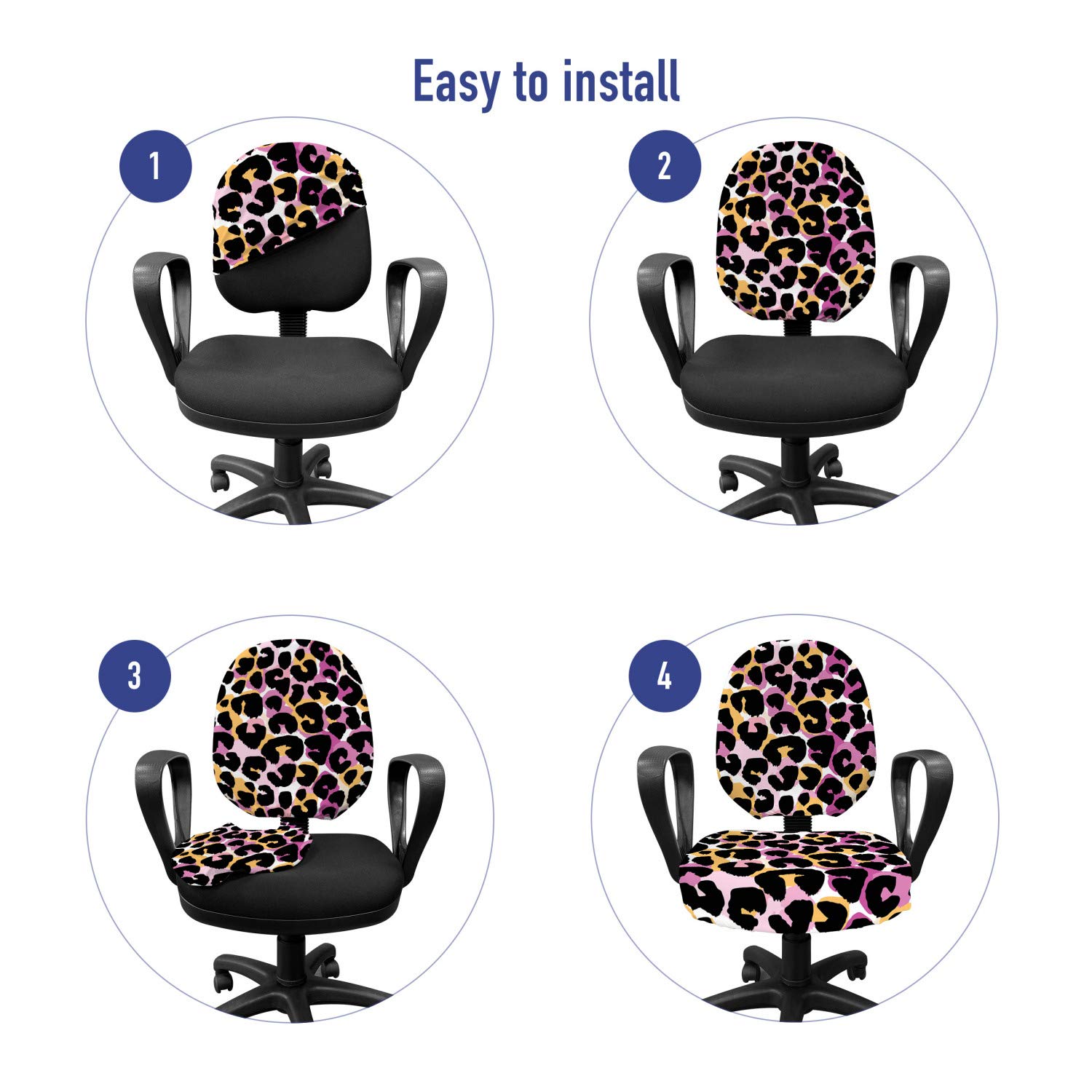 Ambesonne Leopard Print Office Chair Slipcover - Stretchable Fabric Cover with Abstract Wild Animal Pattern in Vibrant Pink & Black - Standard Size for Home & Office Use - Perfect for Desk Chairs, Gaming Chairs & Dining Chairs