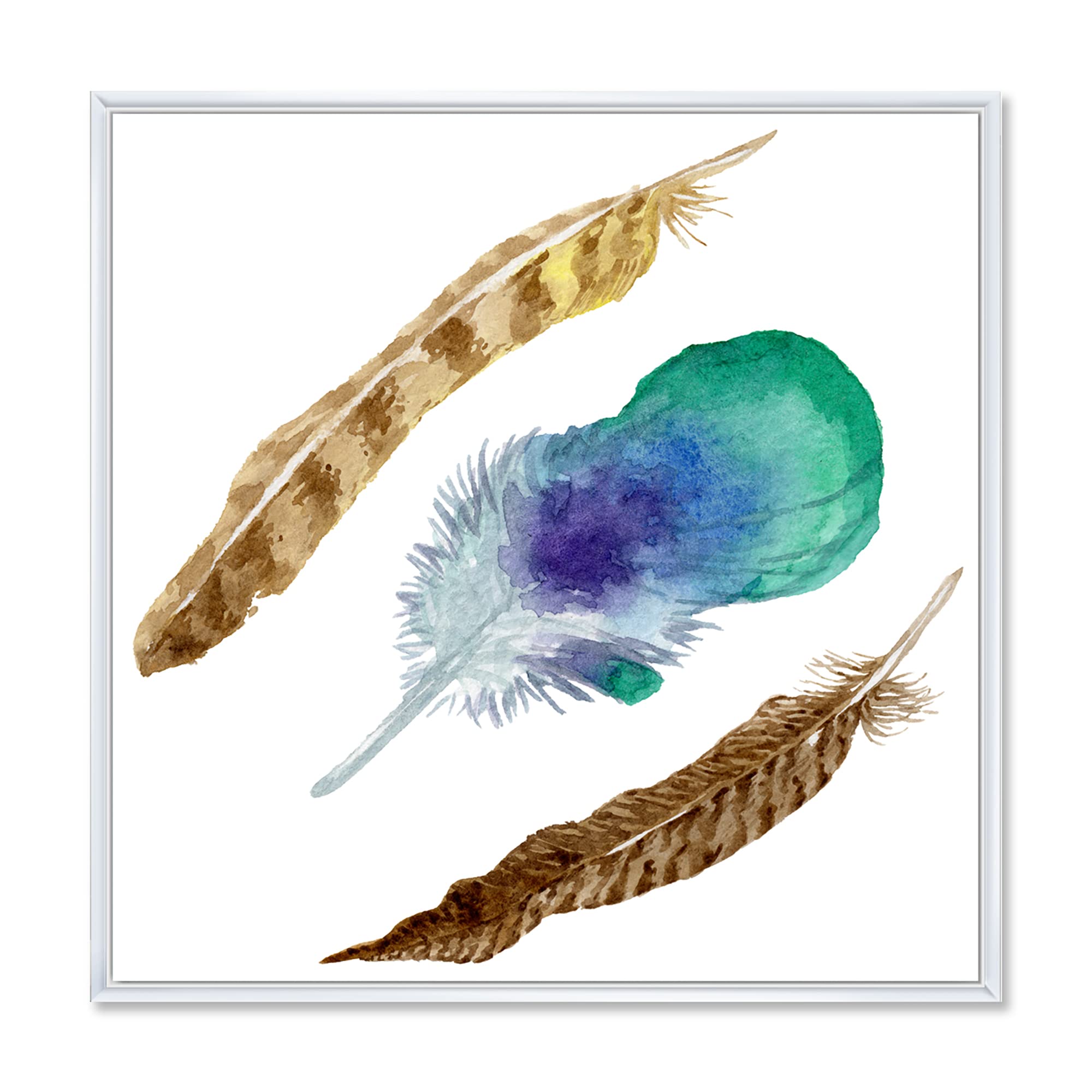 Bohemian Framed Canvas Wall Art Print with Isolated Bird Feather Design - Perfect for Home Decor, Living Room, Bedroom & Office