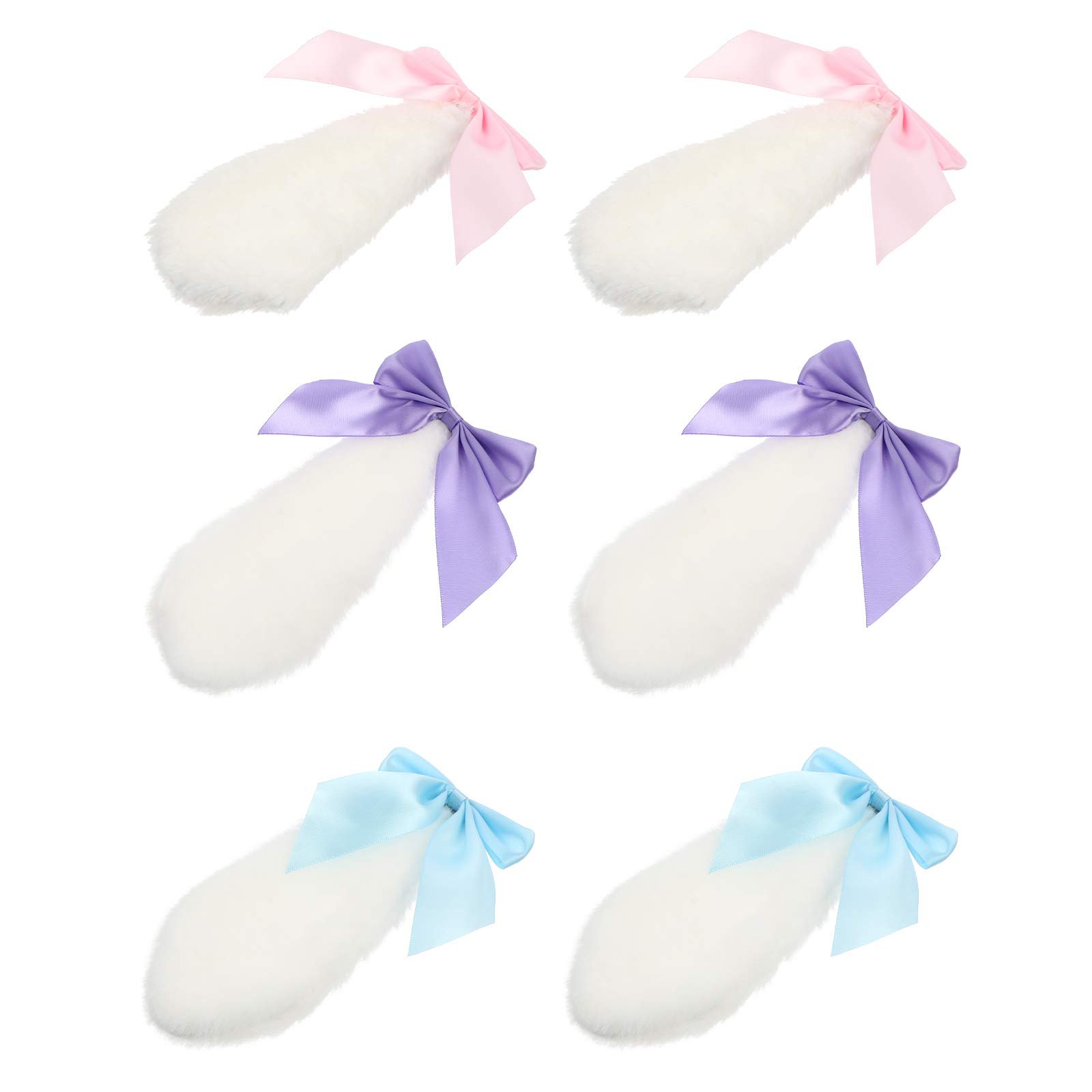 3 Pairs Plush Rabbit Ear Hair Clips for Women & Girls - Soft Stuffed Animal Bunny Hair Accessories with Artificial Fur - Perfect for Halloween, Cosplay, Parties, and Everyday Wear