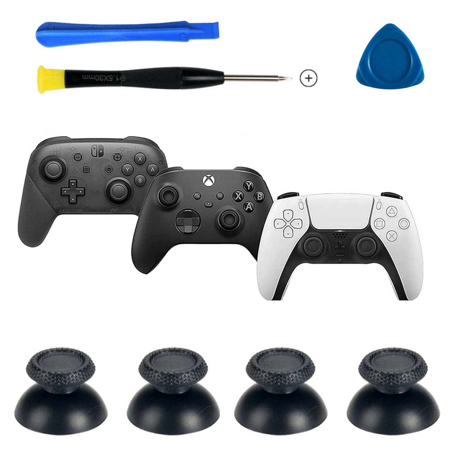 3D Analog Joystick Thumb Grips - Silicone Caps for PS5, PS4, Xbox One Controllers (6-Pack) with Tool - Improve Gaming Precision & Comfort for FPS, Racing & Action Games