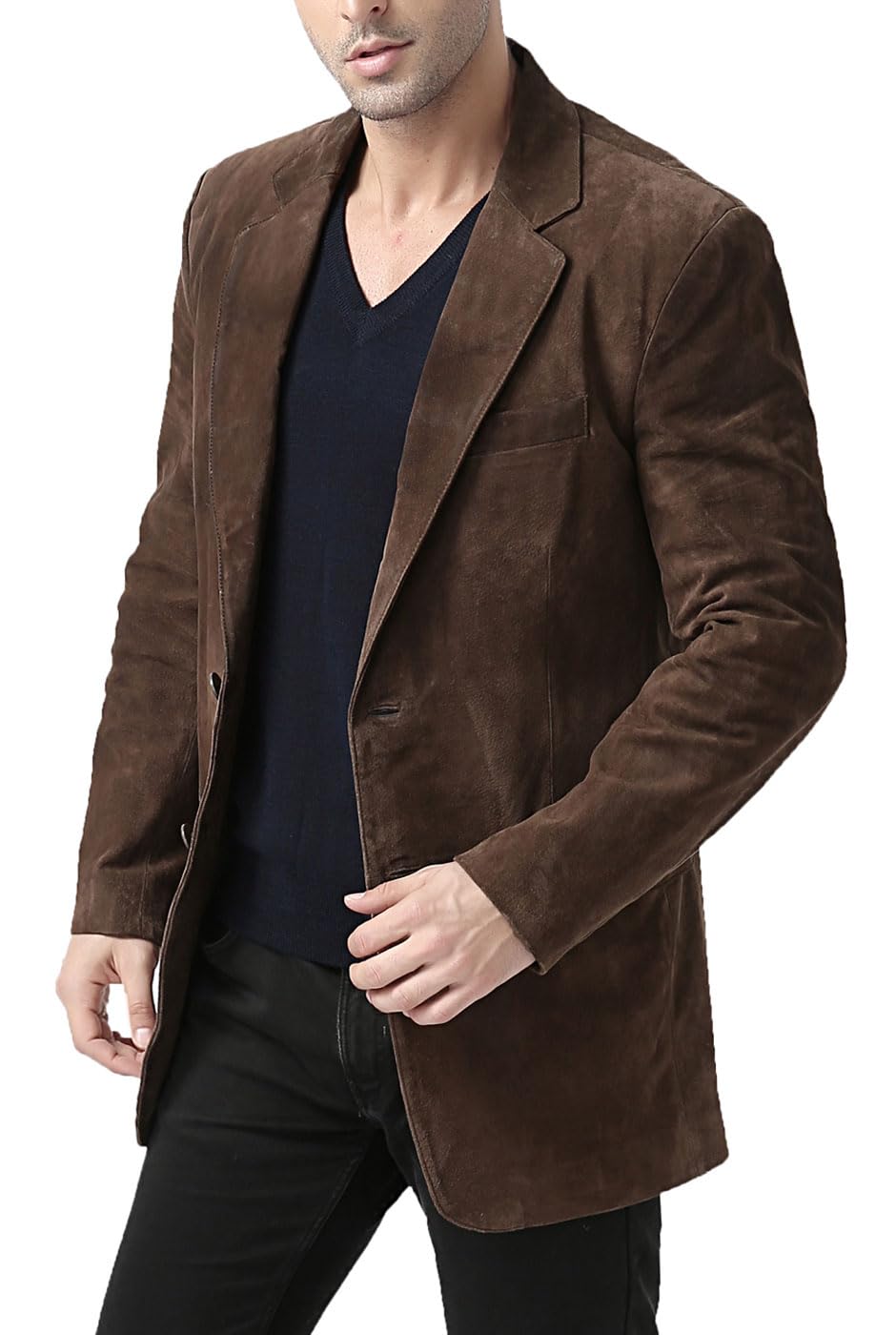BGSD Men's Cliff 2-Button Suede Leather Blazer Jacket - Slim Fit Sport Coat for Business & Casual Wear | Available in Big & Tall, Regular & Short Sizes | Perfect for Office, Weddings & Date Nights