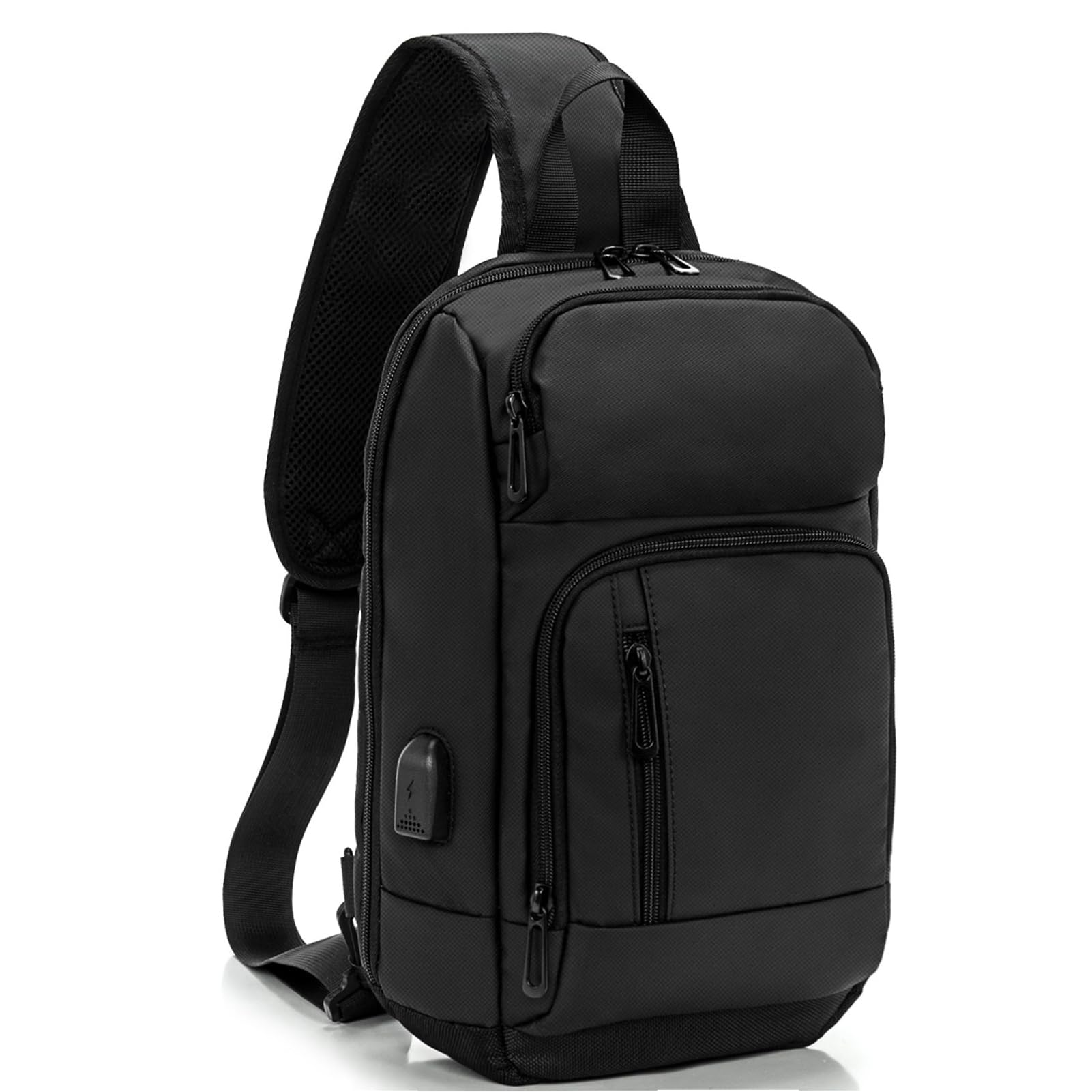 KINGSLONG 14-16 Inch Men's Sling Bag with USB Charging Port - Crossbody Shoulder Bag Fits 10.2 Inch iPad - Lightweight Casual Daypack for Travel, Work & Outdoor Activities