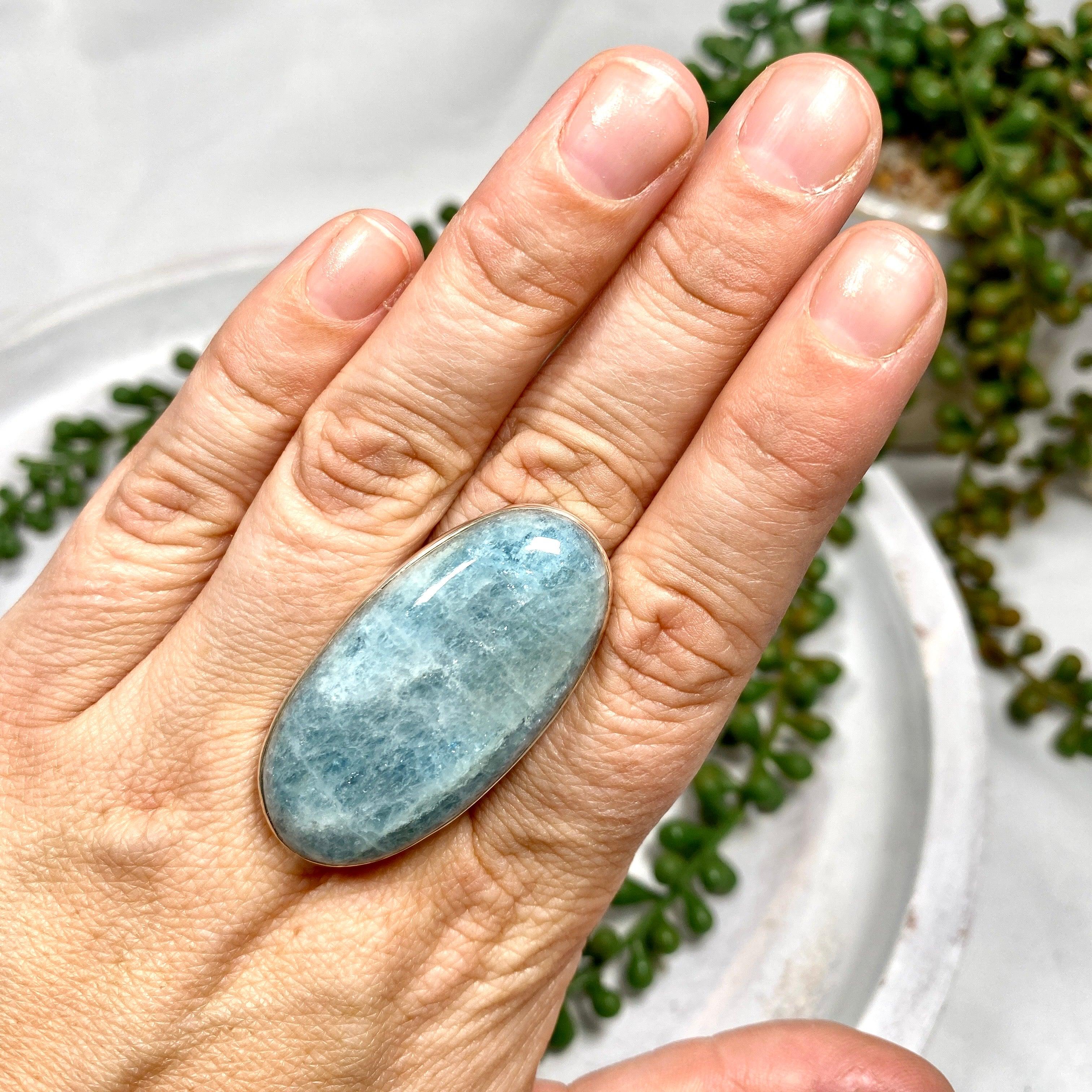 Aquamarine Large Oval Cabochon Ring with Split Band - Size 10 - KPGJ1351 | Elegant Jewelry for Weddings, Parties & Special Occasions