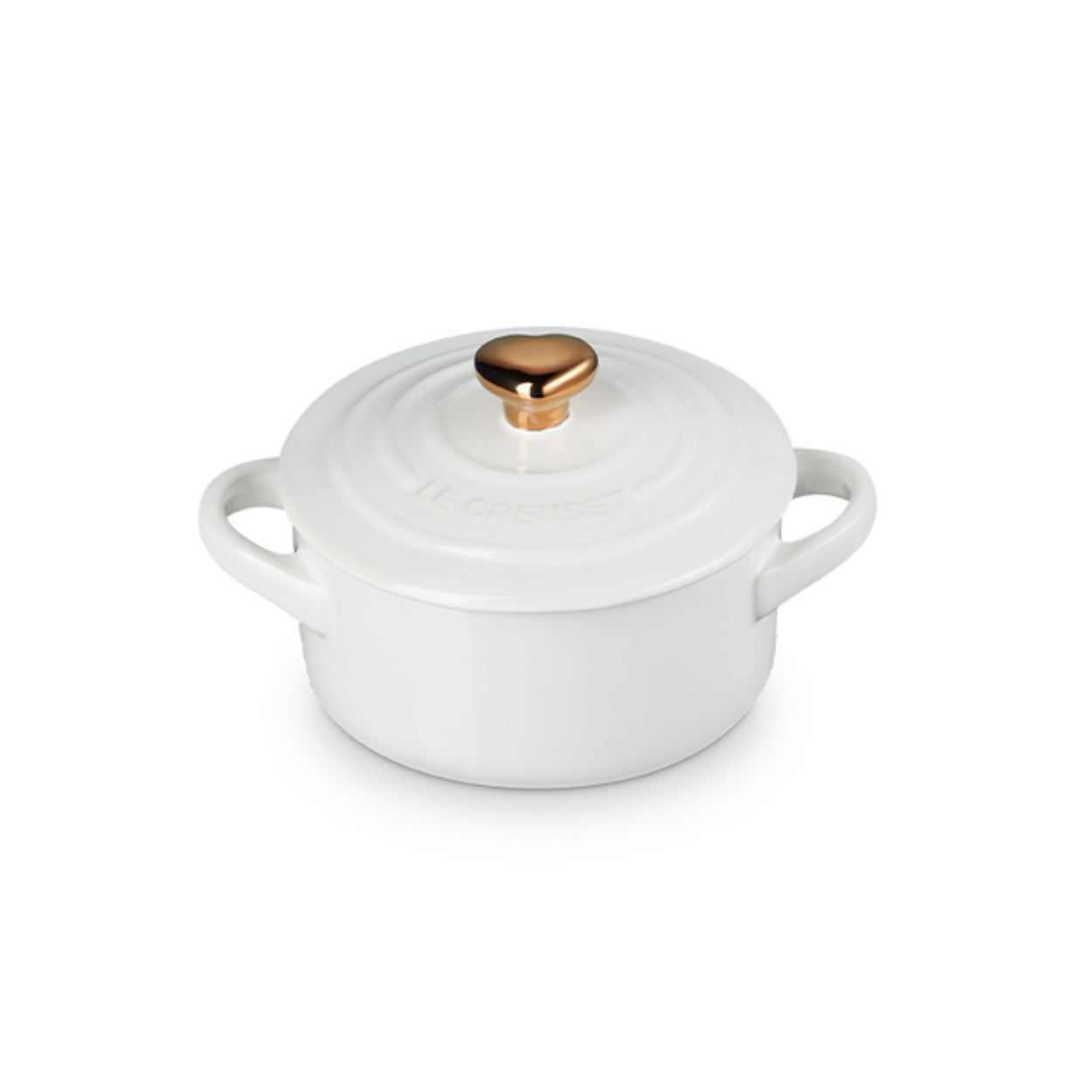 Le Creuset 0.25L Mini Round Cocotte Dutch Oven - White Enameled Cast Iron with Gold Heart Knob | Perfect for Individual Desserts, Dips & Side Dishes | Stovetop & Oven Safe