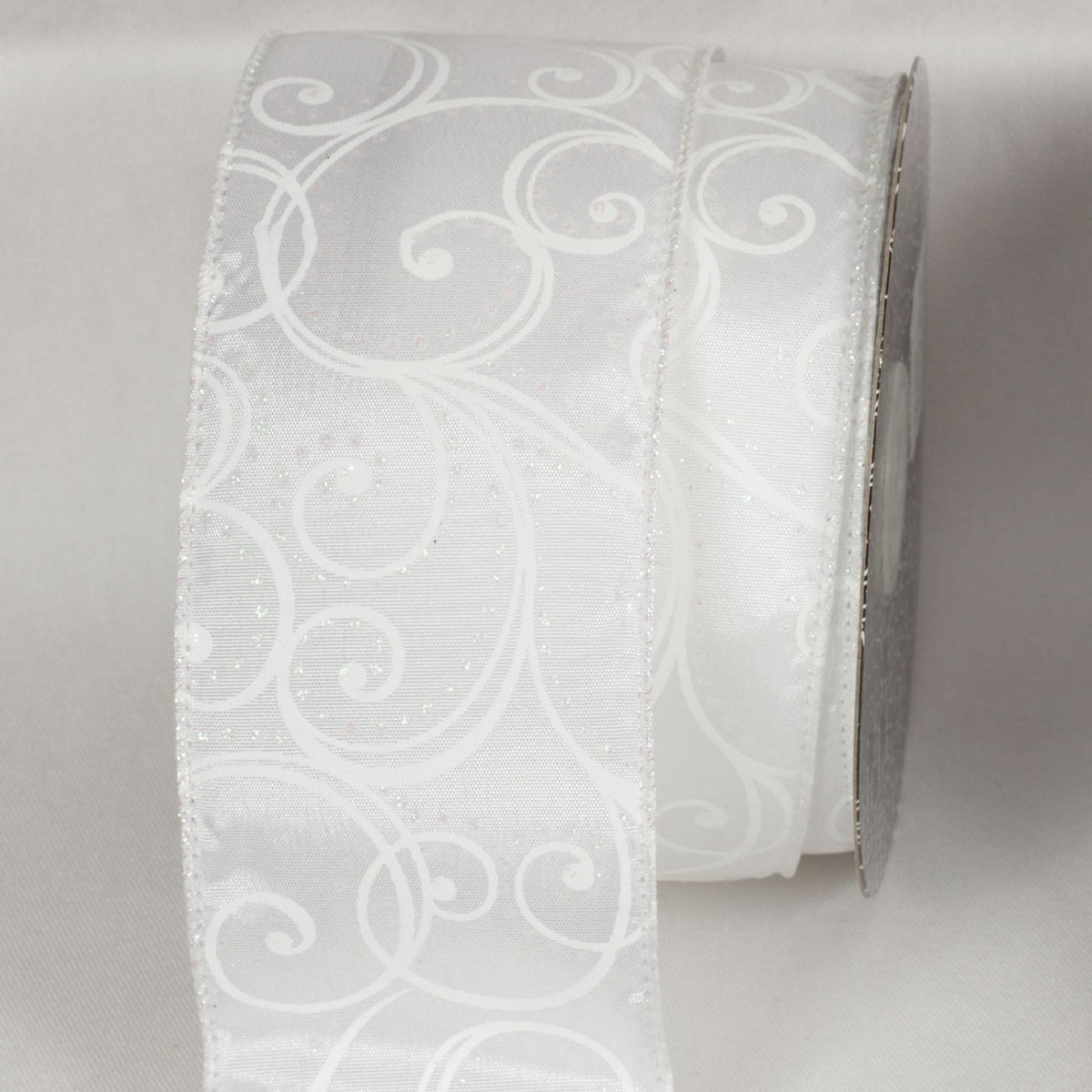 Lily White Wedding Swirl Wired Craft Ribbon - 2.5 Inch x 20 Yards Bulk Roll for DIY Wedding Decorations, Gift Wrapping, Floral Arrangements & Craft Projects