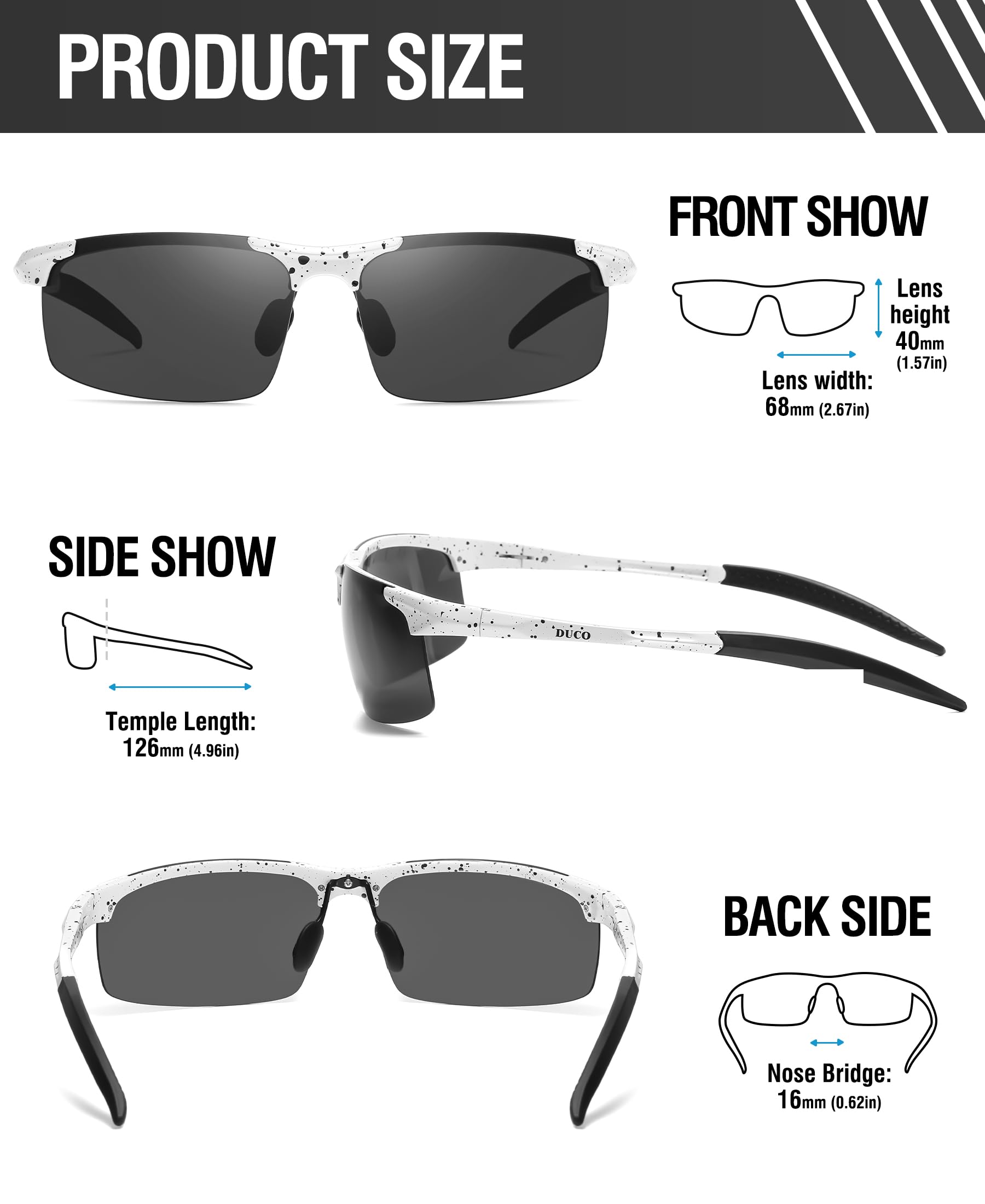 DUCO Men's Polarized Sports Sunglasses UV400 Protection Lightweight & Durable for Running Cycling Fishing Driving - Style 8177s