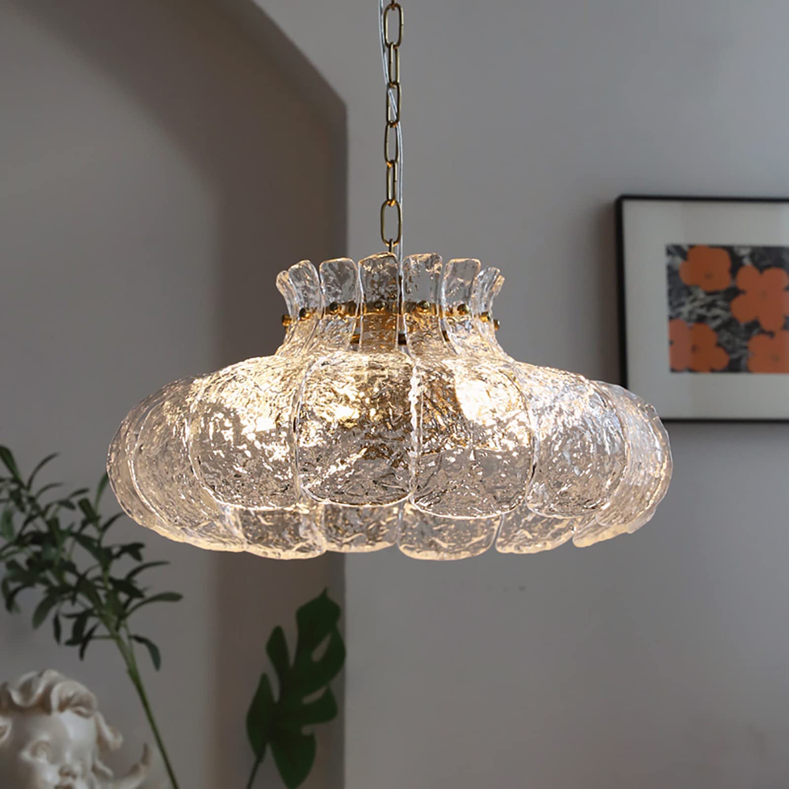 Vintage Copper Chandelier - 4 Head Transparent Glass Pendant Lighting Fixture, Modern Hanging Lamp for Living Room, Dining Room, Bedroom & Restaurant Decor - 40cm Copper Finish | Perfect for Farmhouse, Industrial & Retro Interior Design Styles