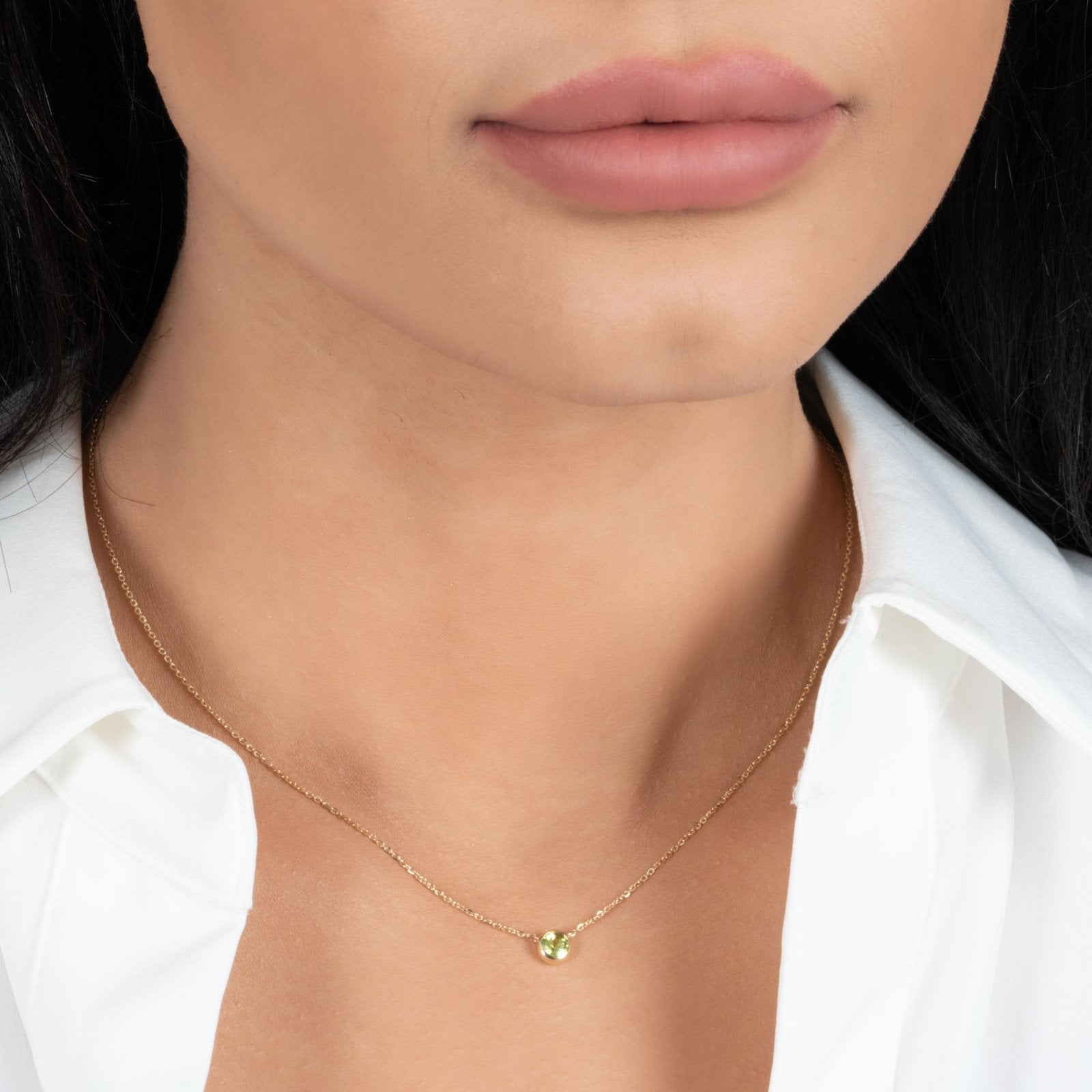 Peridot Gemstone Necklace - 14K Solid Yellow Gold Bezel Pendant for Women | Elegant Jewelry Gift for Birthday, Anniversary & Special Occasions