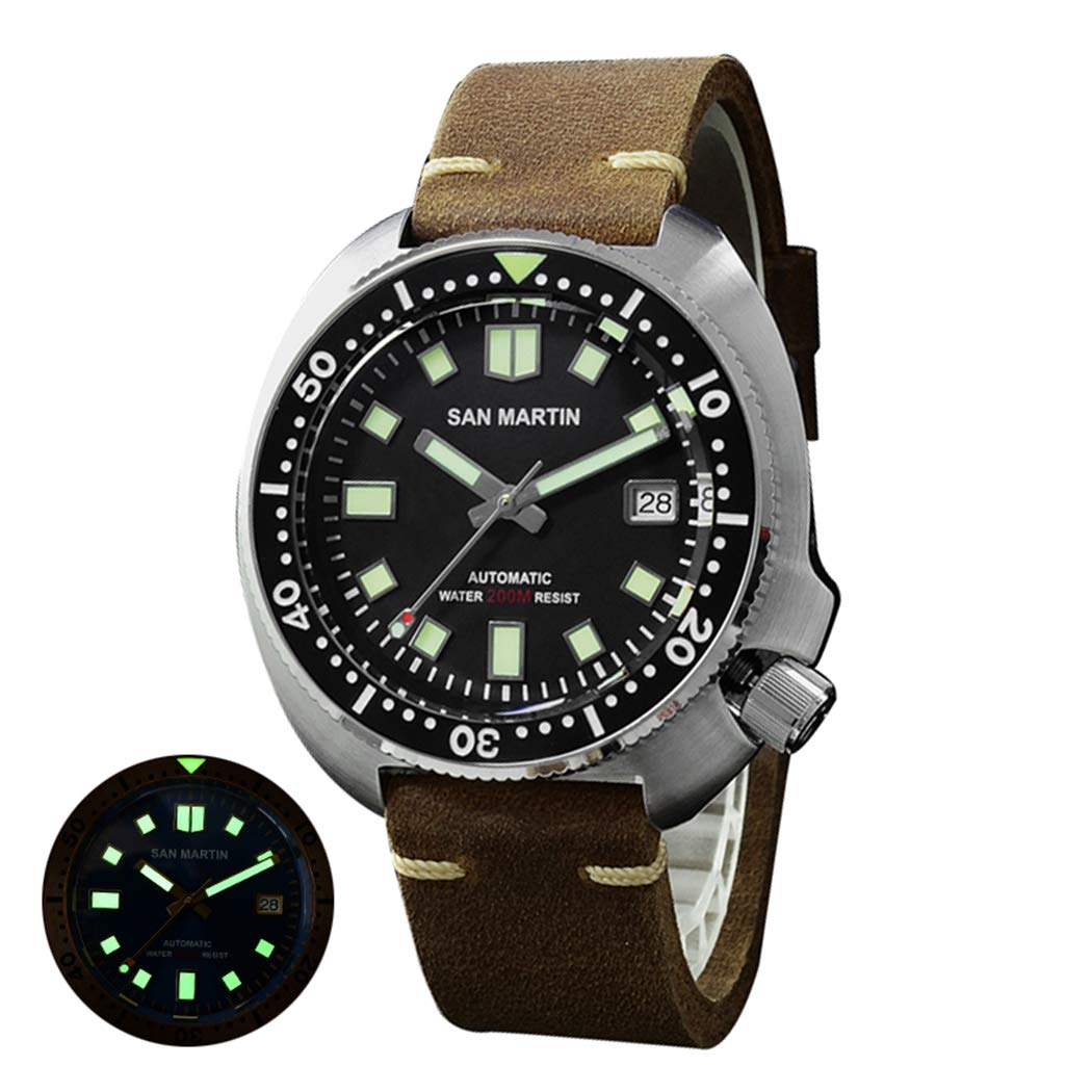 San Martin Men's Automatic Dive Watch - 200m Waterproof Military Sport Wristwatch with Super Luminous & Unidirectional Rotating Bezel | Self-Winding Mechanical Watch for Scuba Diving, Swimming & Outdoor Adventures