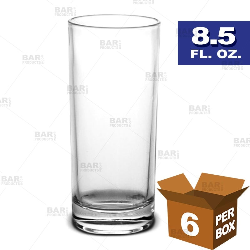 BarConic® High Ball Glass Set - 8.5 oz Monument Design (6-Pack) - Perfect for Cocktails, Whiskey, Iced Coffee & Home Bar Decor