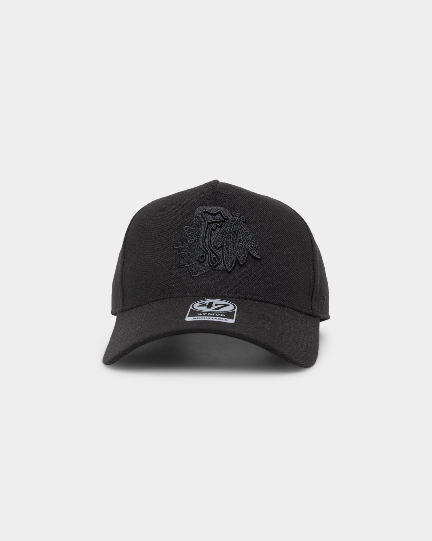 47 Brand Chicago Blackhawks Replica MVP DT Snapback Hat - Adjustable Black/Black Baseball Cap for Men - Perfect for Game Day, Sports Events & Casual Wear