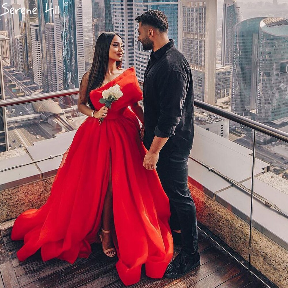 Elegant Red High-Slit A-Line One Shoulder Evening Gown - Sexy Formal Dress for Women | Perfect for Prom, Cocktail Parties & Special Occasions