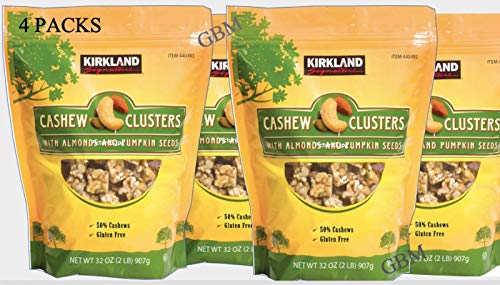 Kirkland Signature Cashew Clusters with Almonds and Pumpkin Seeds - 4 Pack | Healthy Snack for Hiking, Office & On-the-Go | Gluten-Free Nut Mix