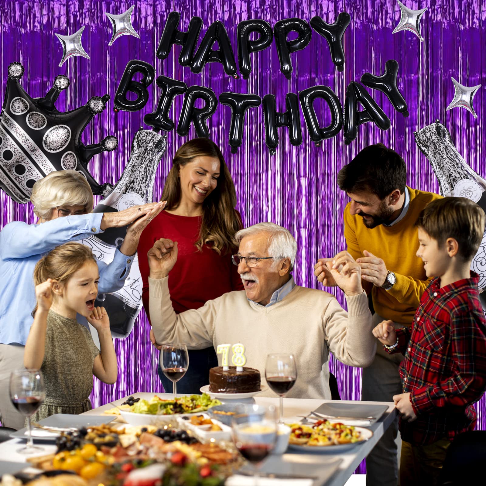 117pcs Purple & Black Birthday Party Decorations Set for Men, Women, Boys & Girls - Happy Birthday Banners, Balloons & Champagne Beer Decor - Perfect for Adult Birthday Parties, Gender Reveals & Anniversary Celebrations
