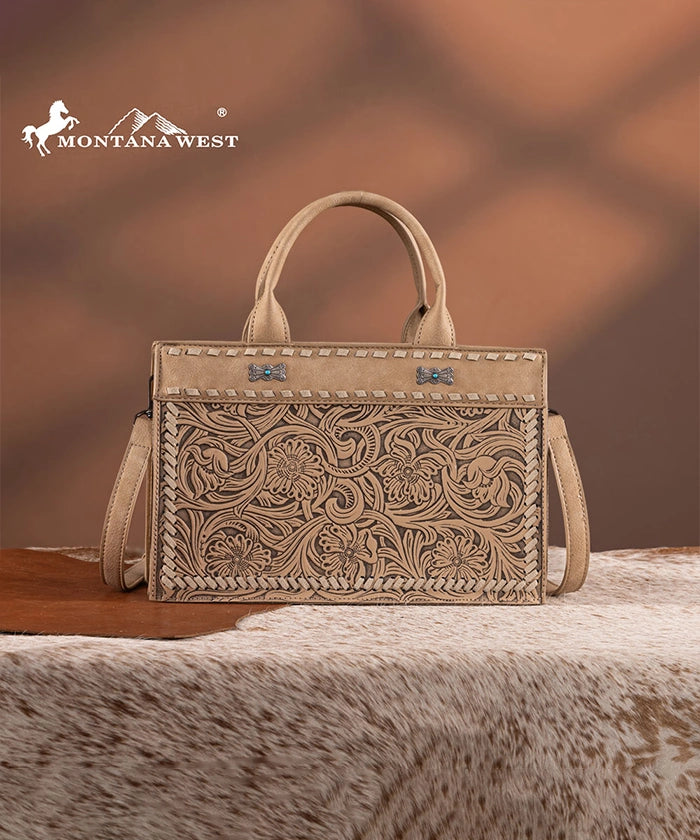 Montana West Floral Tooled Leather Tote Bag Set for Women - Stylish Handbag for Work, Travel & Everyday Use