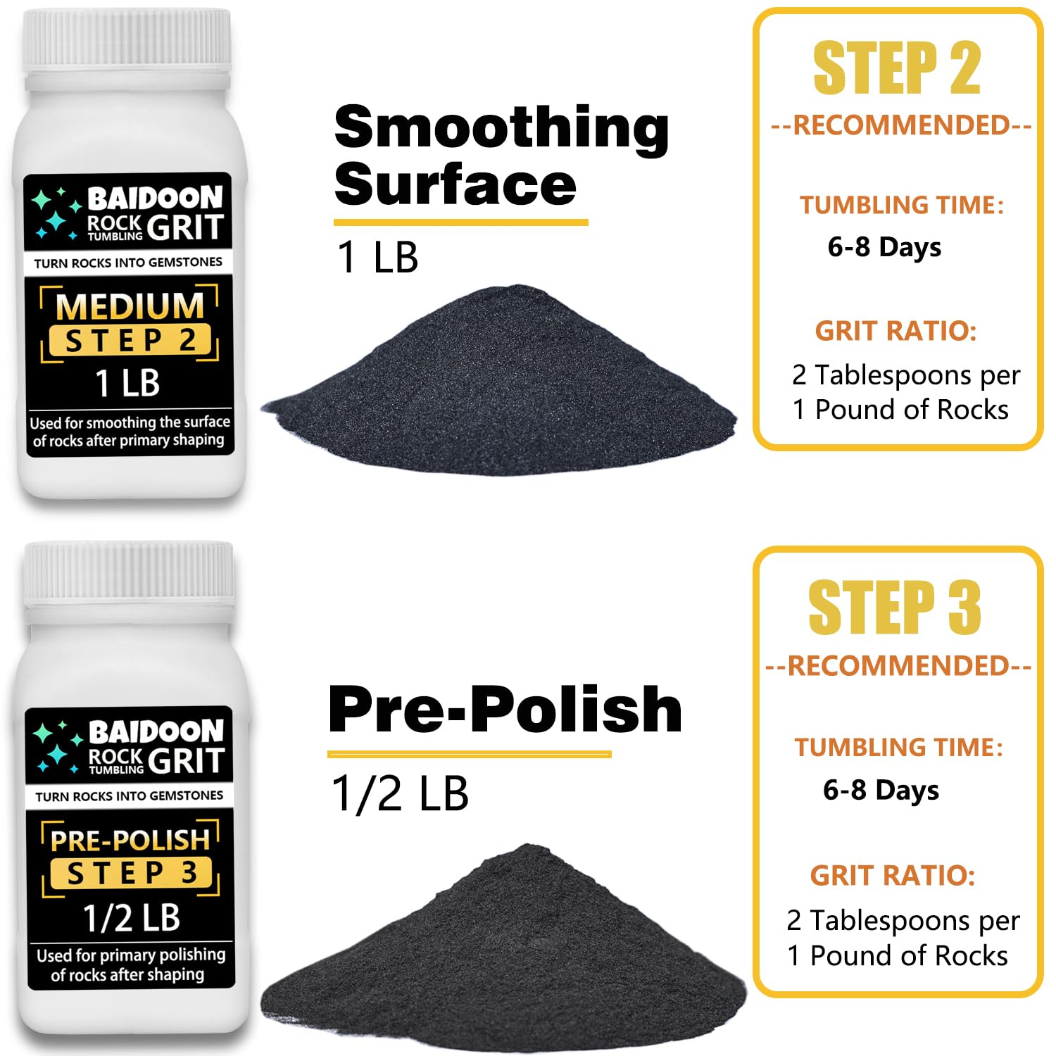 6 in 1 Rock Tumbler Kit with 4 Step Tumbling Grit, Ceramic Media & 9 Rough Gemstones - Complete Rock Polishing Supplies for Jewelry Making & DIY Crafts (Perfect for Beginners & Hobbyists)