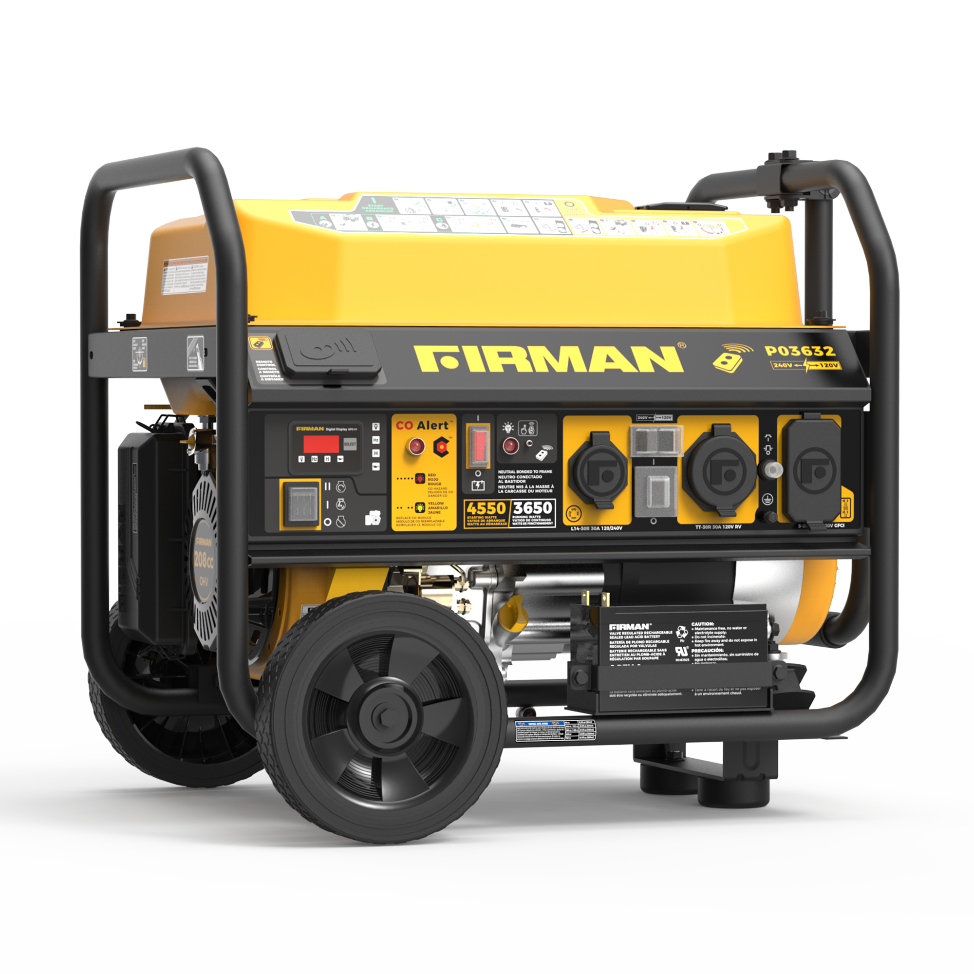 4550W Portable Gas Generator with Remote Start & CO Alert - 120/240V Dual Voltage for Camping, Emergency Power & Outdoor Events