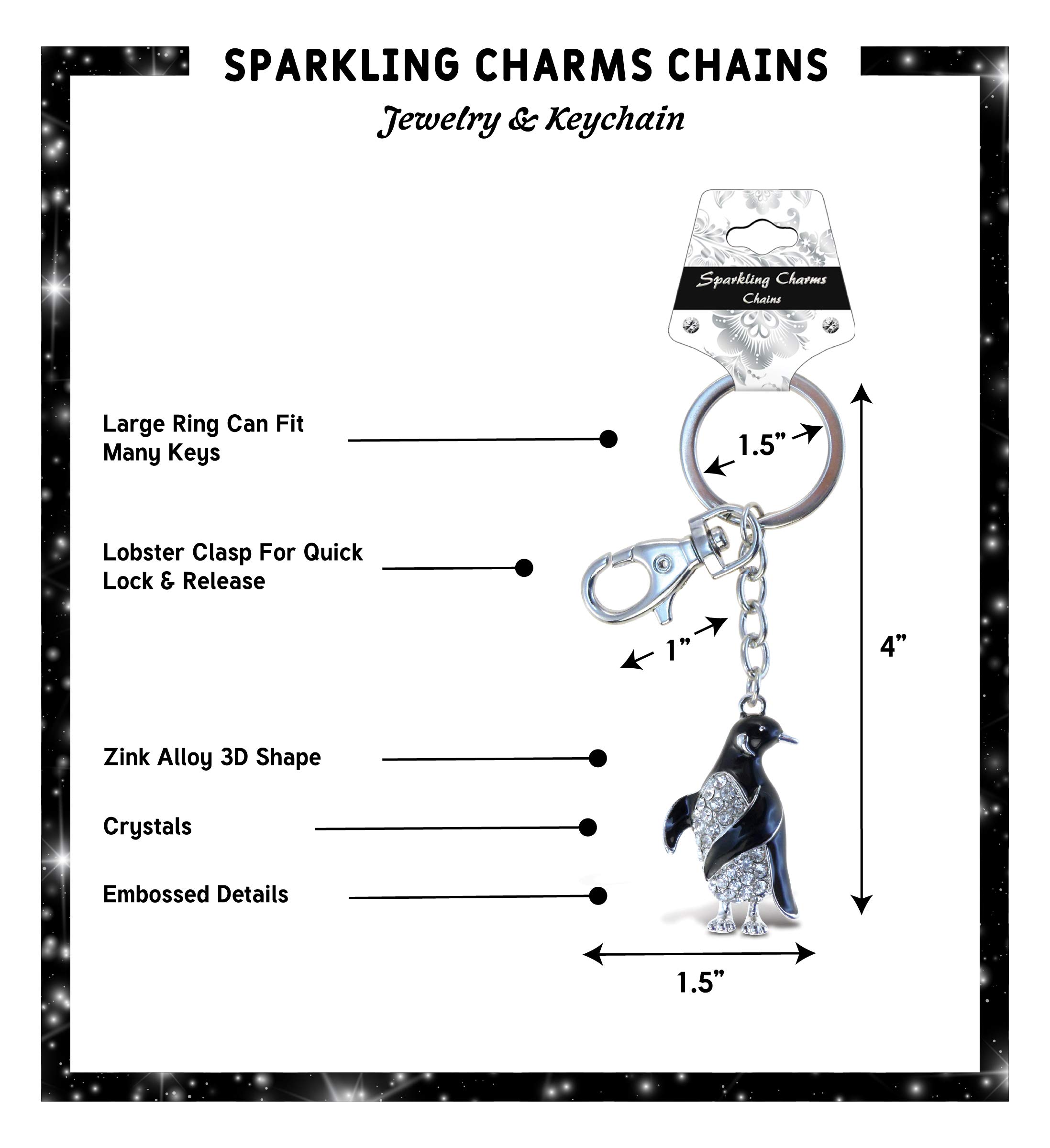 Silver 3D Penguin Keychain with Rhinestones - Fashionable Metal Alloy Key Ring, Sparkling Crystal Jewelry Accessory with Secure Clasp | Perfect Gift for Kids, Women, Party Favors & Everyday Carry
