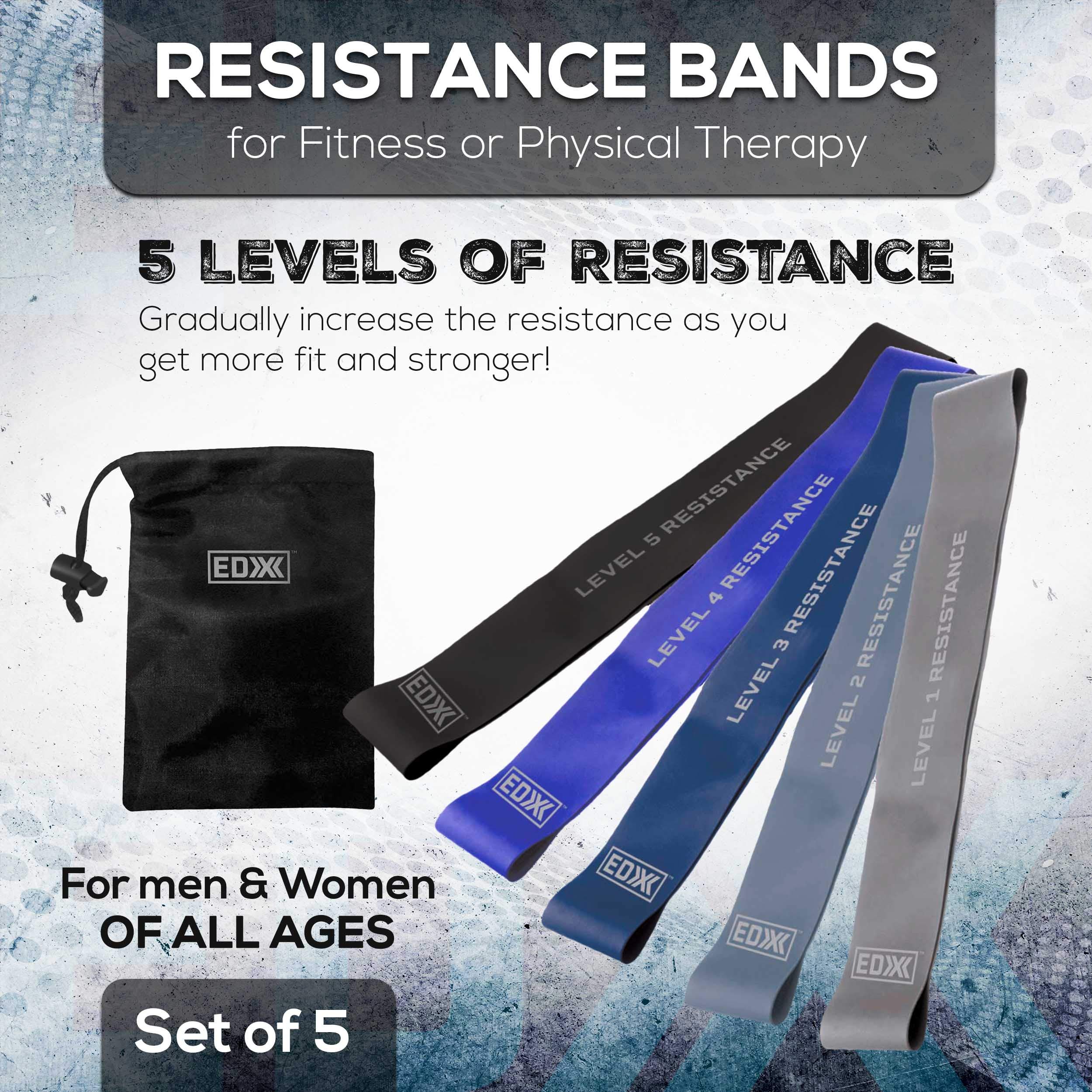EDX Resistance Loop Bands Set of 5 - Stretching Exercise Bands for Strength Training, Yoga, Pilates & Home Workouts - Perfect for Fitness, Physical Therapy & Gym Training