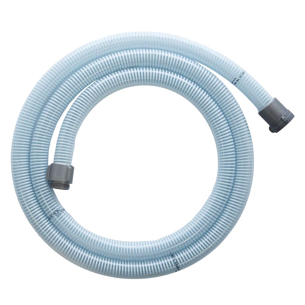 USA-Made 1.5 Inch x 10ft Suction Pump Water Hose with Fire Hose Threads - Heavy Duty White/Clear Trash Pump Hose for Drainage, Flood Control & Firefighting Applications