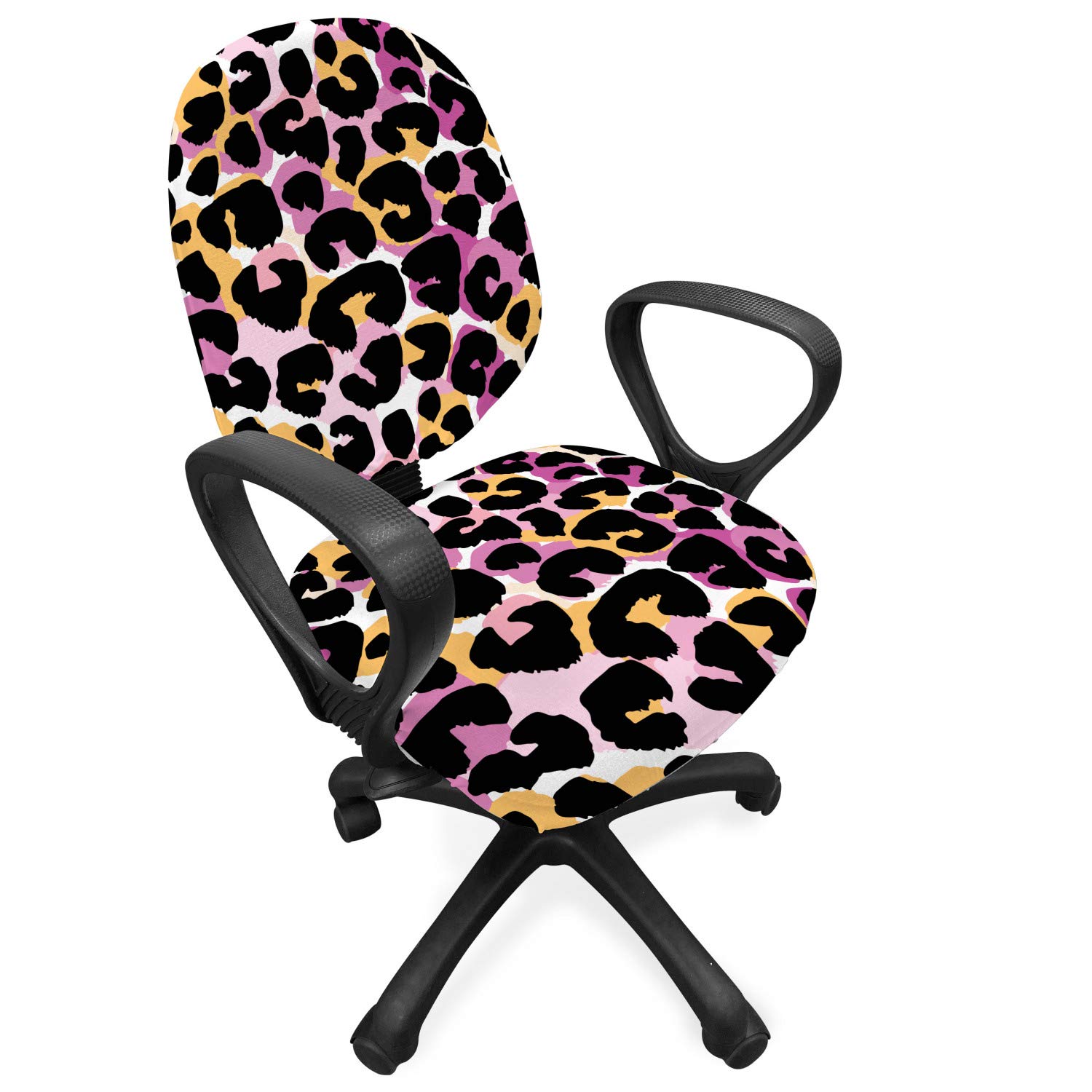Ambesonne Leopard Print Office Chair Slipcover - Stretchable Fabric Cover with Abstract Wild Animal Pattern in Vibrant Pink & Black - Standard Size for Home & Office Use - Perfect for Desk Chairs, Gaming Chairs & Dining Chairs