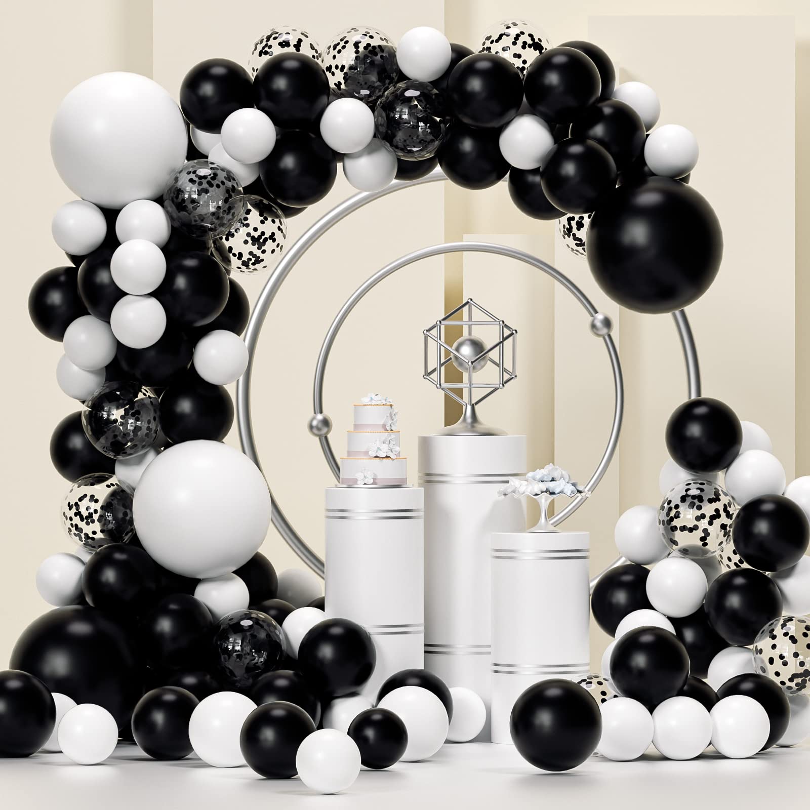 Black and White Balloon Garland Kit - 124Pcs Arch Kit with Confetti Balloons, Durable Latex Balloons for Birthday, Wedding, Anniversary Decorations | Perfect for Party Backdrops, Baby Showers & Graduation Celebrations