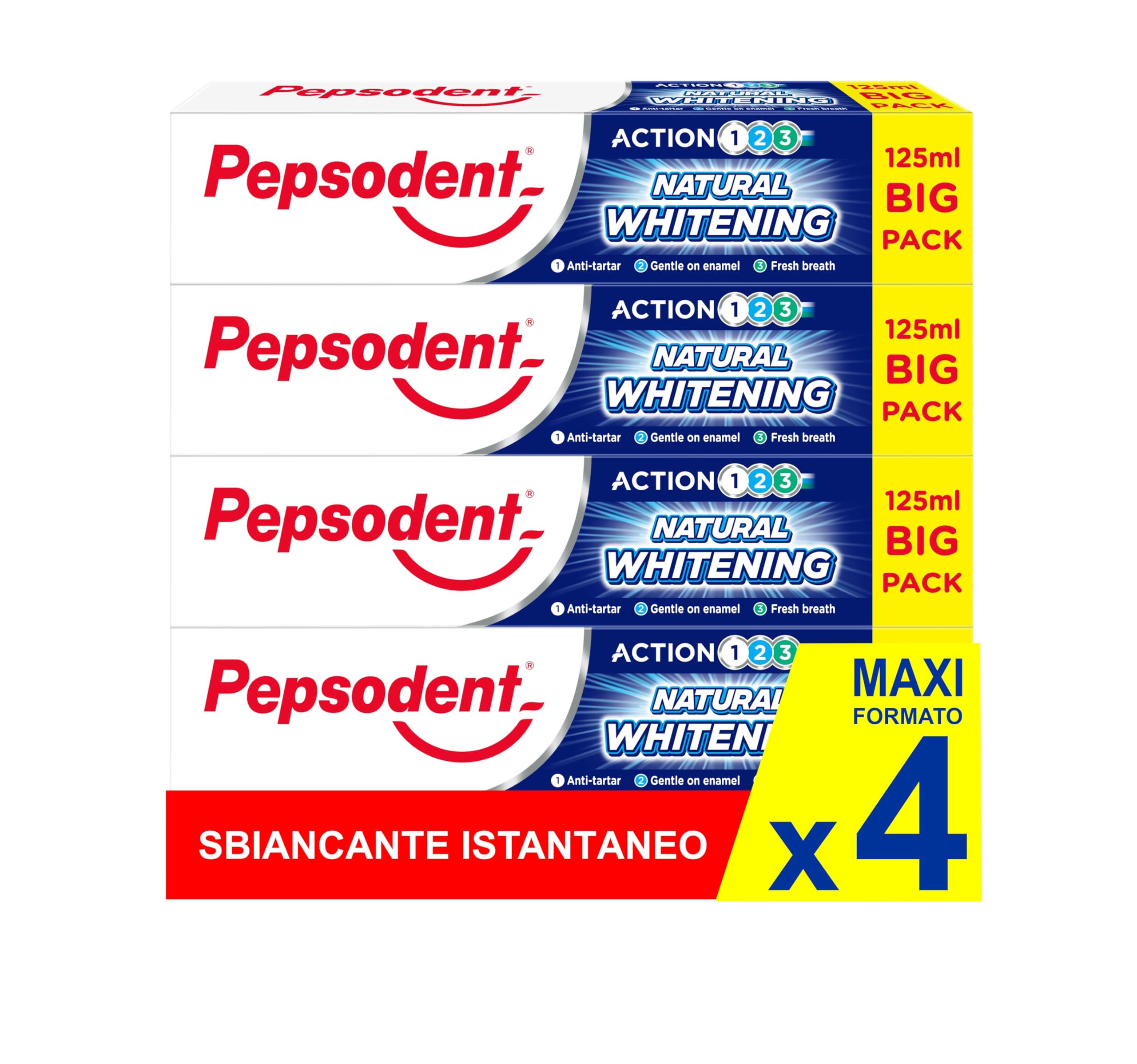 **Pepsodent Natural Whitening Toothpaste 125ml | Anti-Tartar Formula | Big Pack (4x125ml) | Fresh Breath for Daily Oral Care & Whitening**