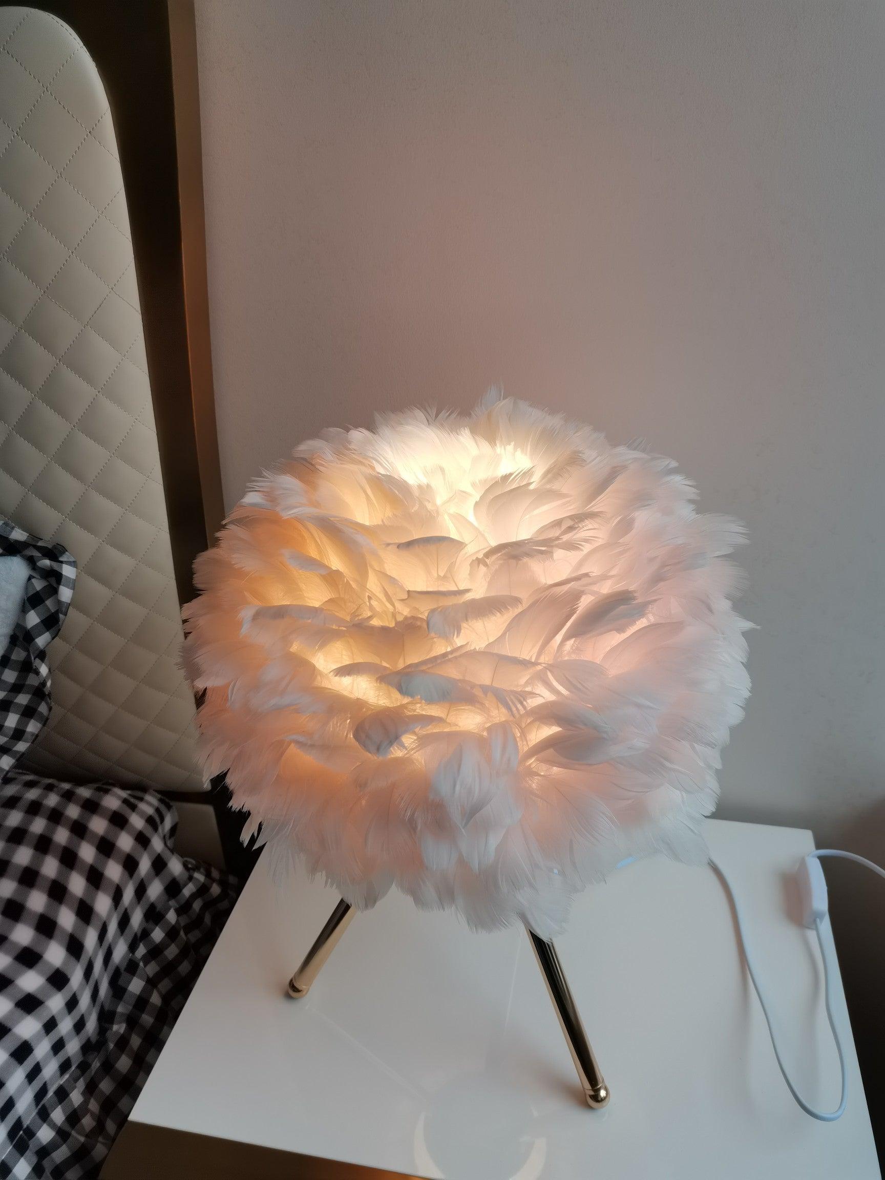 Elegant Goose Feather Table Lamp - Soft Warm White Light for Bedroom, Living Room & Office Decor - Perfect for Relaxation & Cozy Ambience
