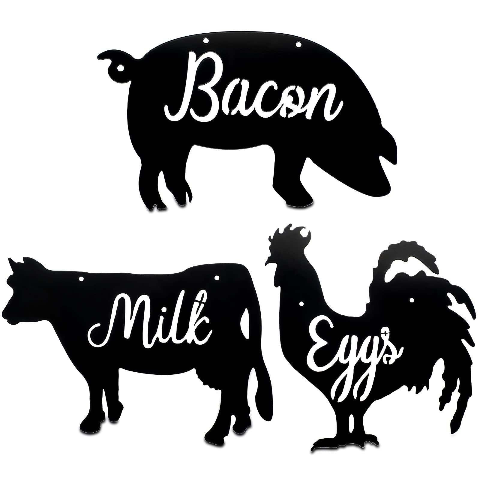 Benver 3-Piece Metal Farmhouse Wall Decor Set - Rustic Rooster, Cow & Pig Kitchen Art Plaques - Hollow Letter Wall Ornaments for Farmhouse, Country Kitchen & Bathroom Decor | Perfect for Farmhouse Style Homes, Rustic Kitchens & Country-Themed Bathrooms