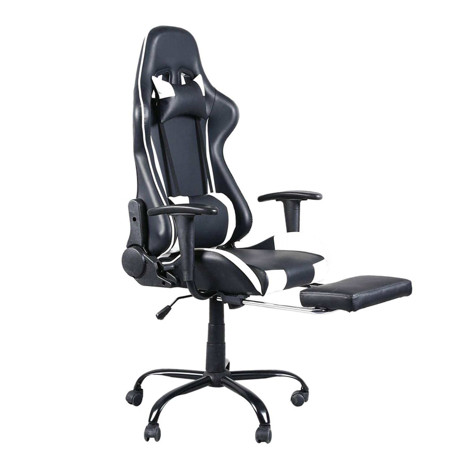 Premium High Back Swivel Gaming Chair with Adjustable Footrest - Ergonomic Office Racing Chair for PC Gamers & Home Office - Black & White Tier Design for Ultimate Comfort in Gaming, Streaming & Remote Work