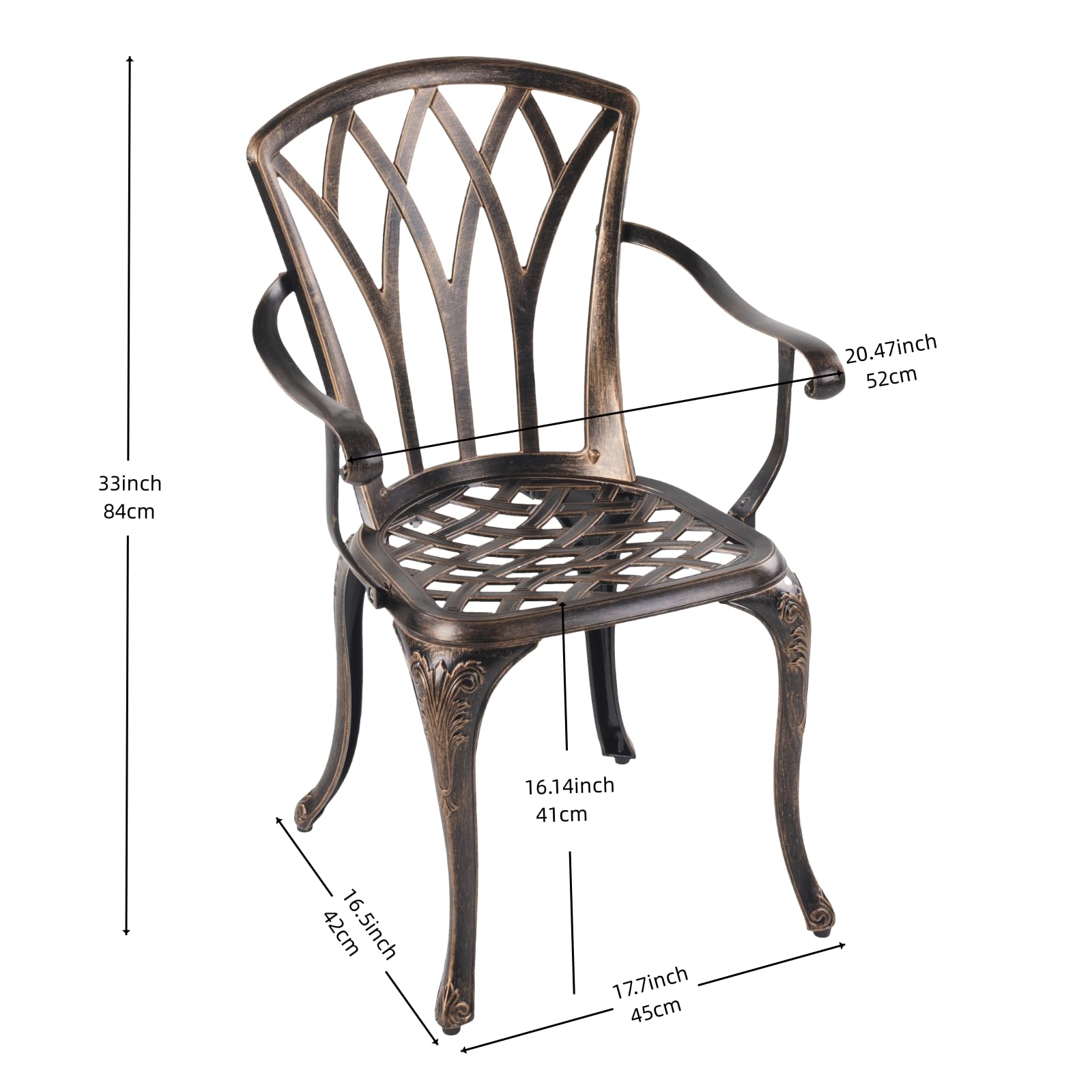 3-Piece Outdoor Cast Aluminum Bistro Set with Umbrella Hole & Armrests - Patio Dining Table & Chairs for Garden, Yard, Villa, Front Porch - Perfect for Outdoor Entertaining & Relaxation (Copper)