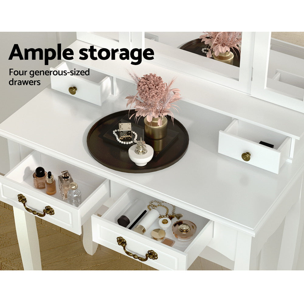 White Vanity Dressing Table with Mirror - Perfect for Bedroom, Makeup & Beauty Station