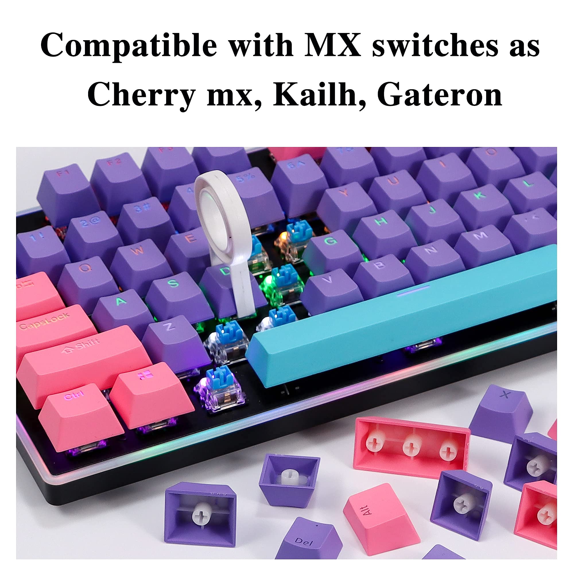 Backlit Keycaps for GK61/RK61/Anne Pro 60% Keyboard - PBT Keycap Set for Gaming (Violet)