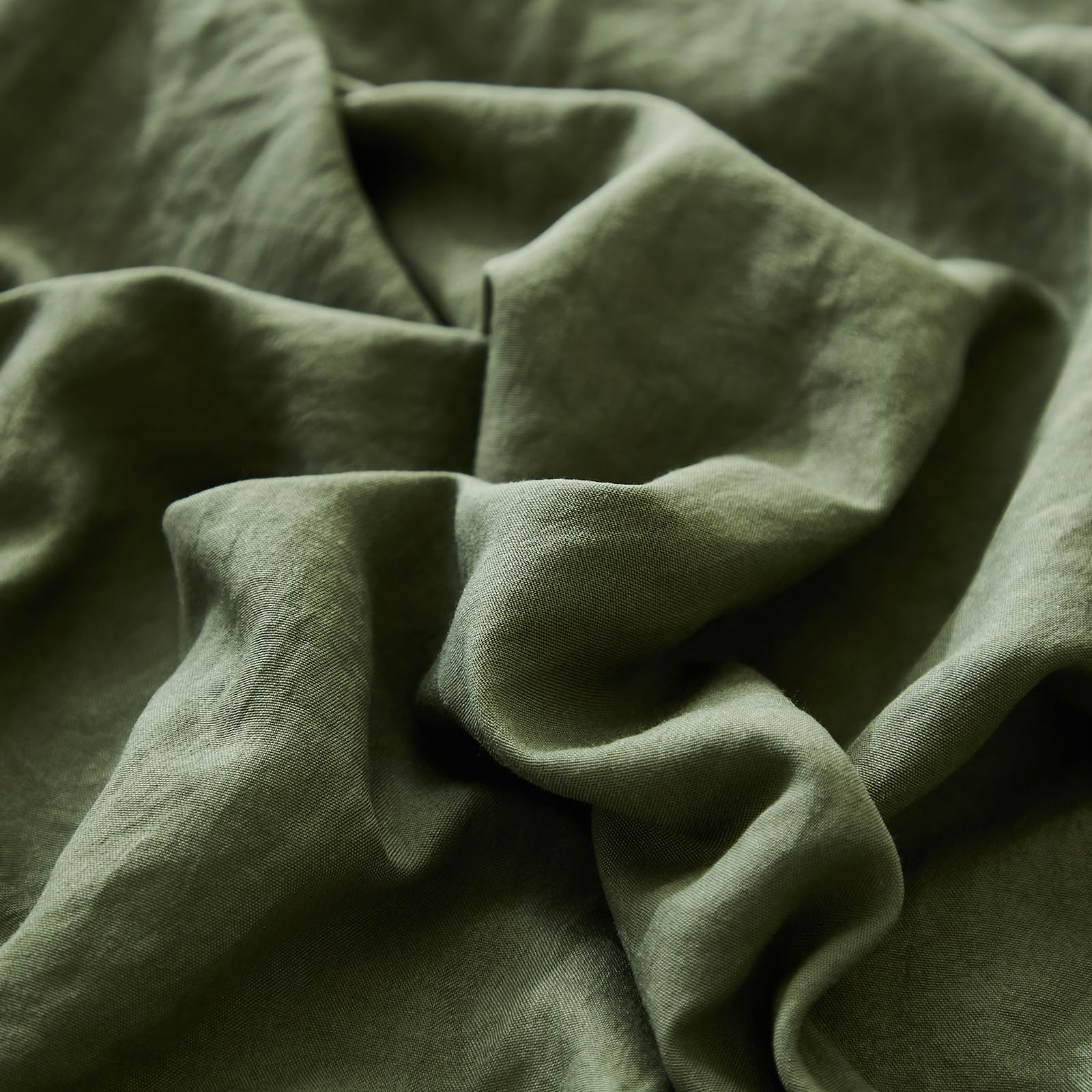 Olive Green Ruffled Pillow Shams Set of 2 - King Size 20x36 Inches - Shabby Chic Decorative Pillowcases with Fringe Design for Bedroom, Living Room, Sofa & Home Decor