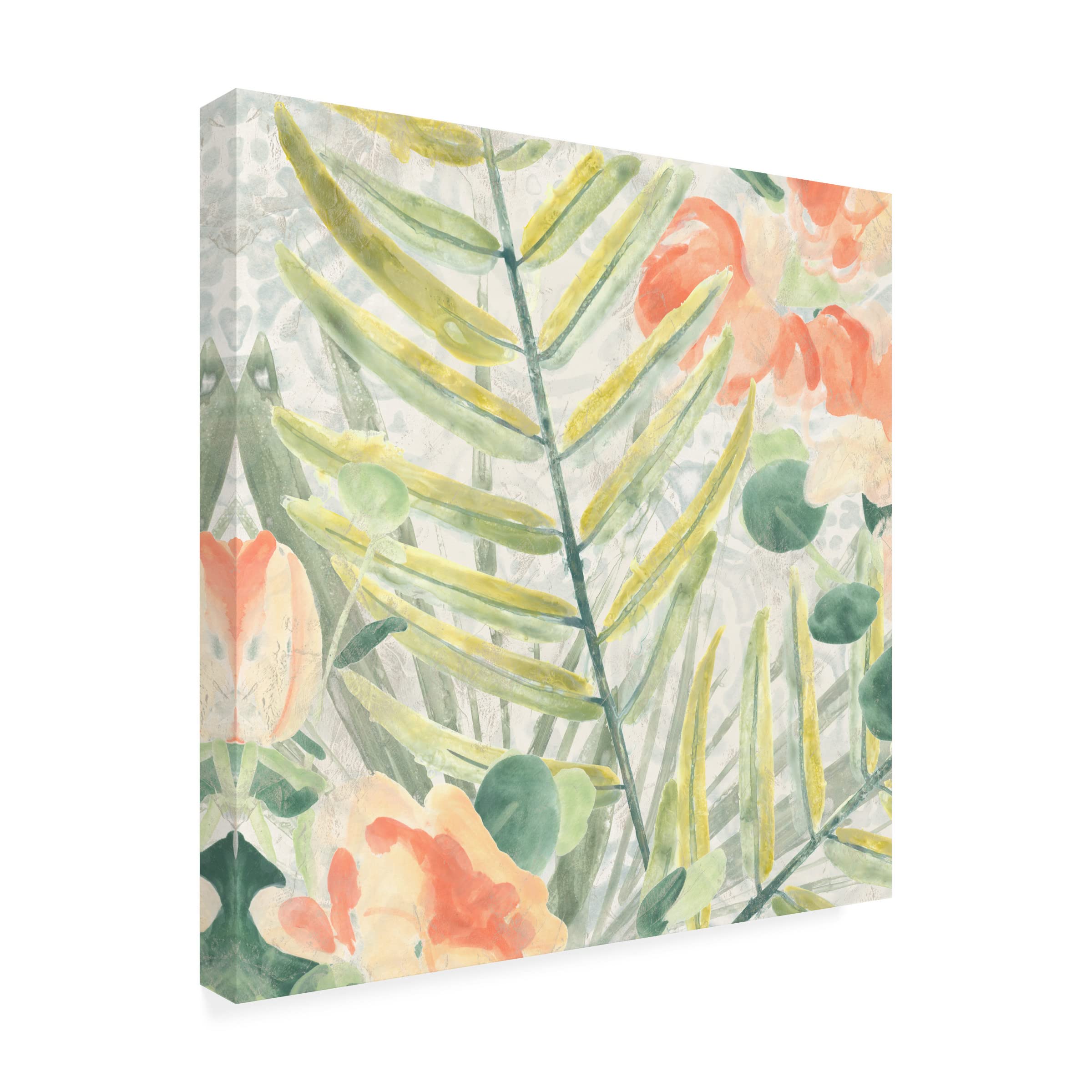 June Erica Vess 'Palm Garden III' Canvas Wall Art Print - 35x35 Inches Framed Tropical Landscape Painting for Living Room, Bedroom & Office Decor