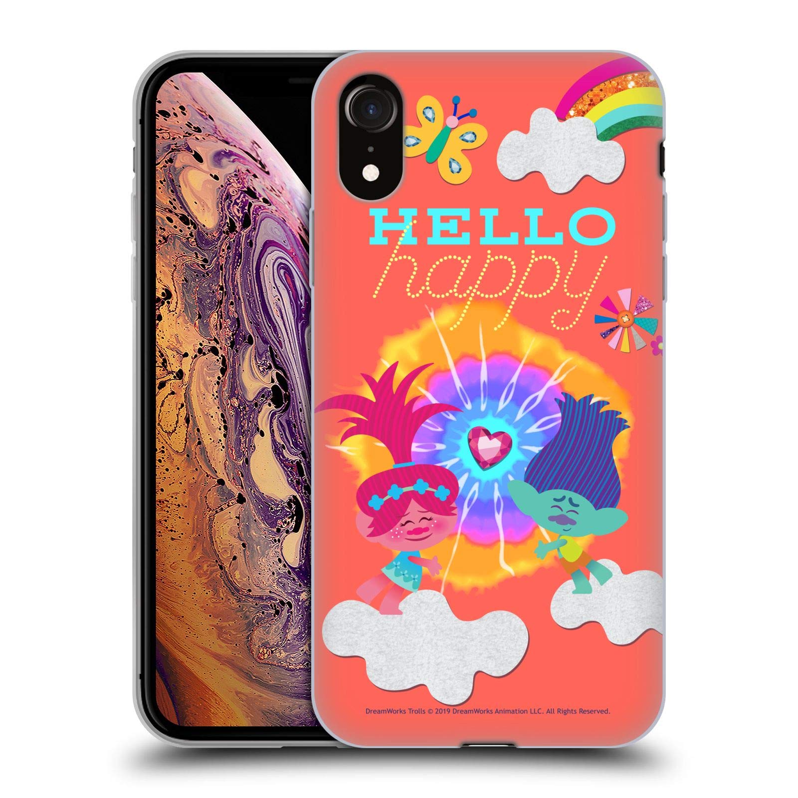 Official Trolls Poppy & Branch Rainbow Design Soft Gel Case for Apple iPhone XR - Cute Protective Phone Cover for Kids, Teens & Fans | Perfect for School, Parties & Everyday Use