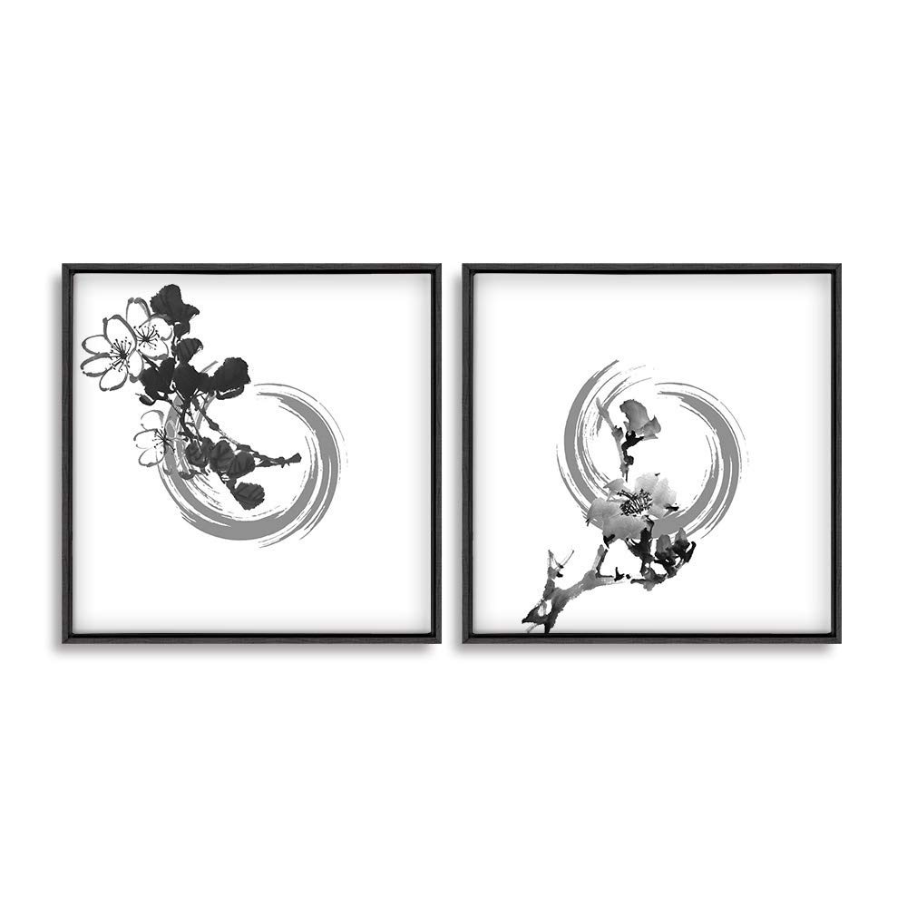 Wall26 2-Panel Framed Canvas Wall Art Set - Ink Theme Modern Home Decor (24