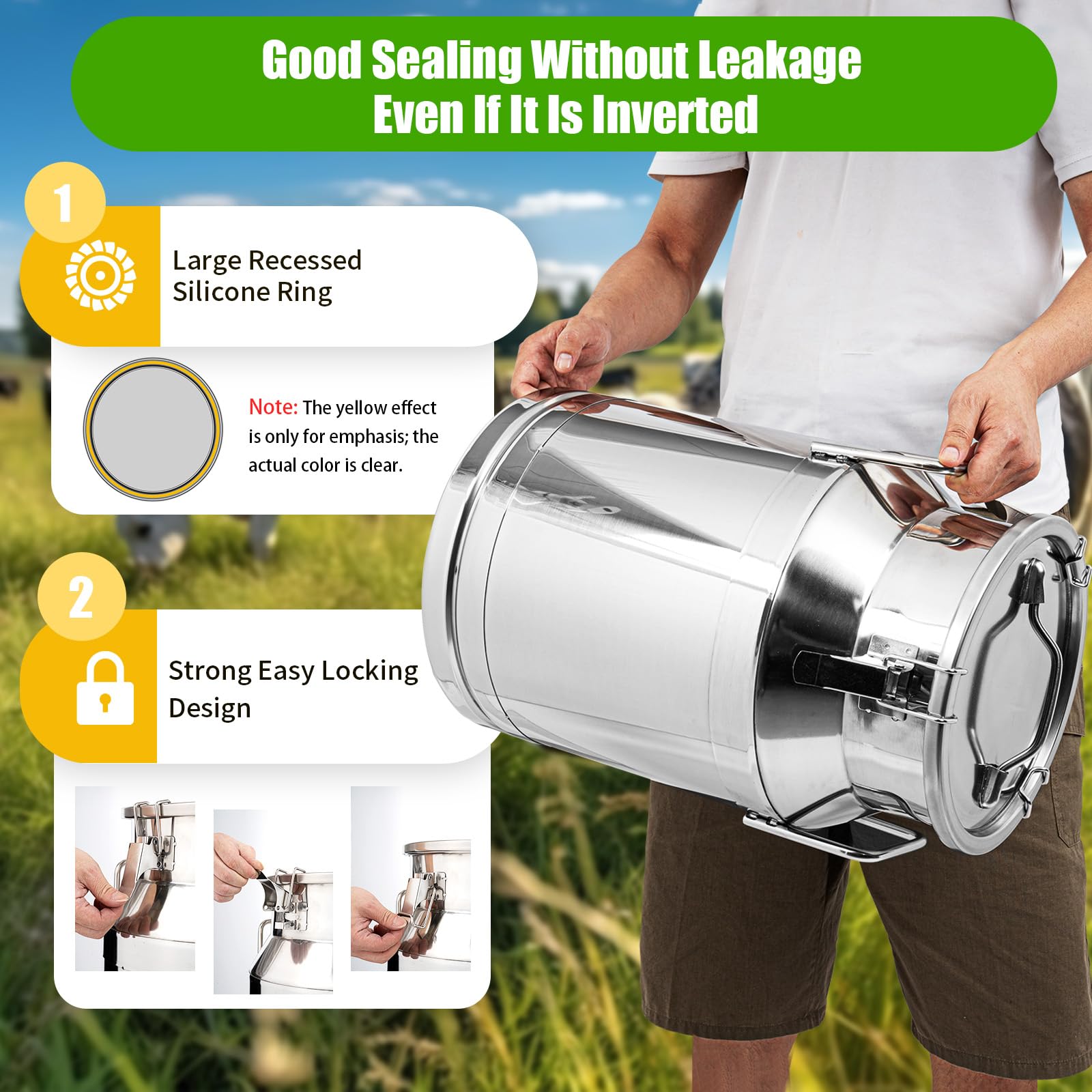 30L/8 Gallon Heavy Duty Stainless Steel Milk Can with Sealed Lid - Food Grade Wine Pail, Water Bucket & Storage Jug for Dairy, Brewing, Farm Use (Silver)