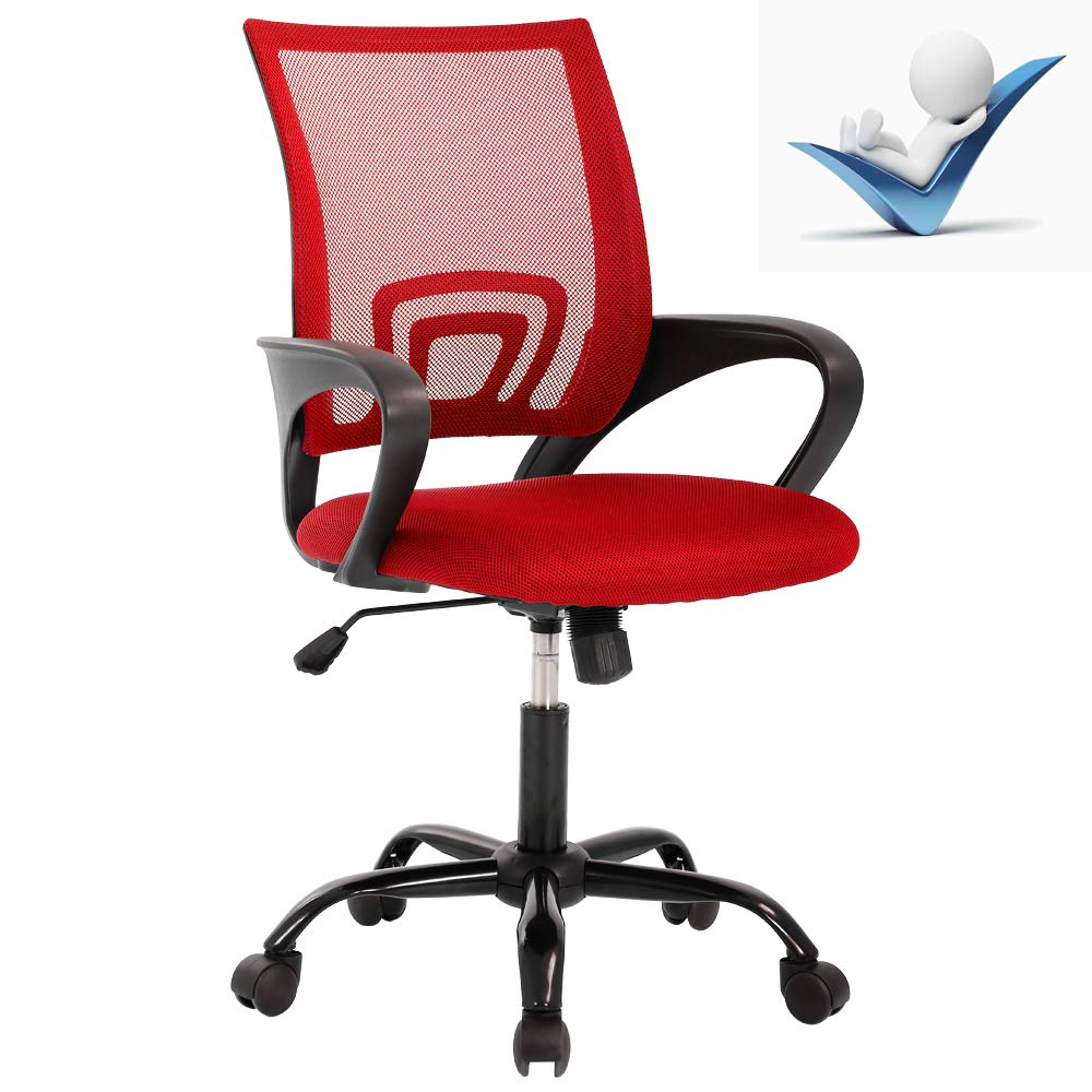 Ergonomic Office Chair with Lumbar Support - Adjustable Mid Back Mesh Computer Chair, Rolling Swivel Task Chair with Arms for Home Office, Working & Meetings (Pink) - Perfect for Long Hours of Comfortable Work & Video Conferencing