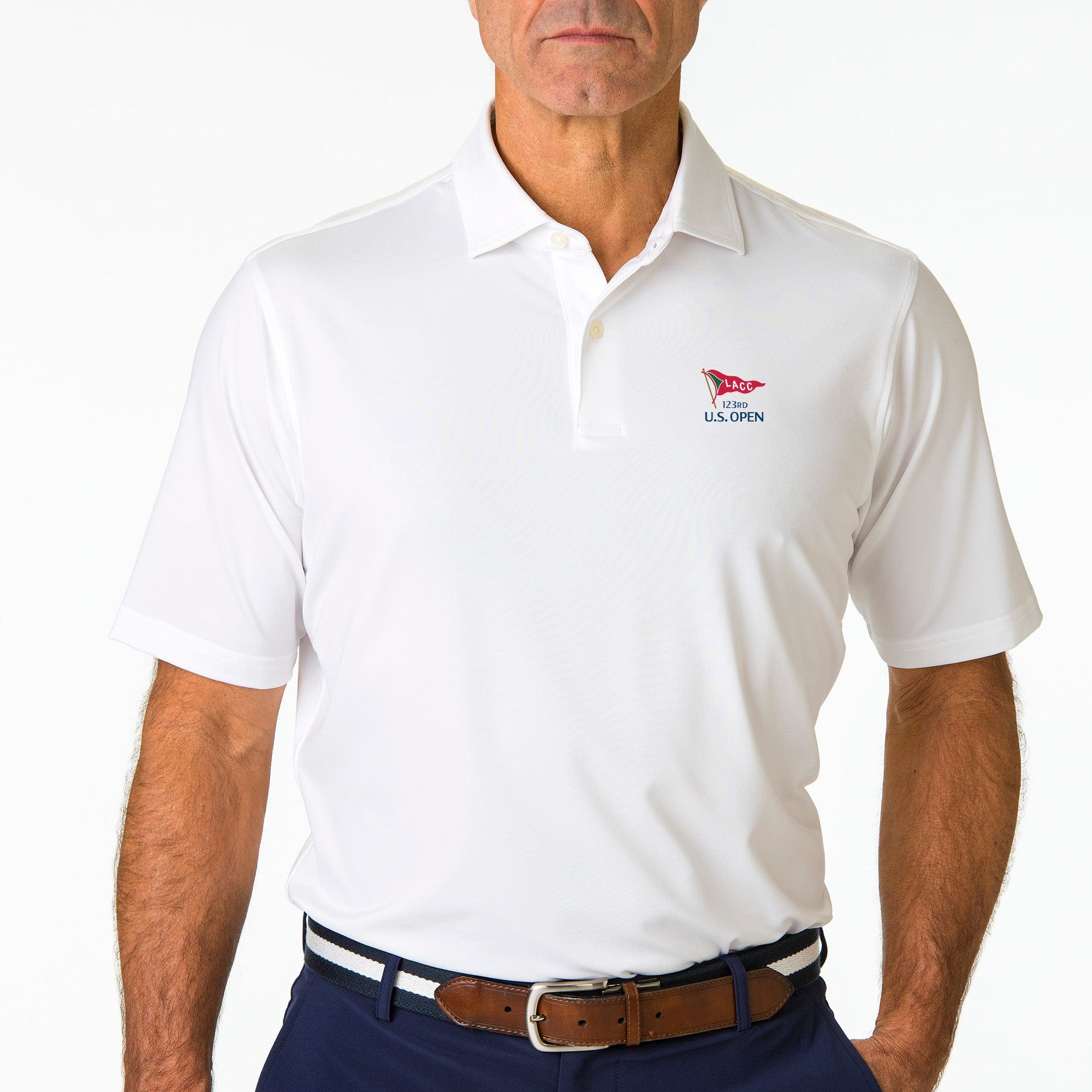 2023 US Open USA Tournament Men's Solid Tech Jersey Polo Shirt - Breathable & Quick-Dry Golf Tennis Performance Top for Sports & Casual Wear